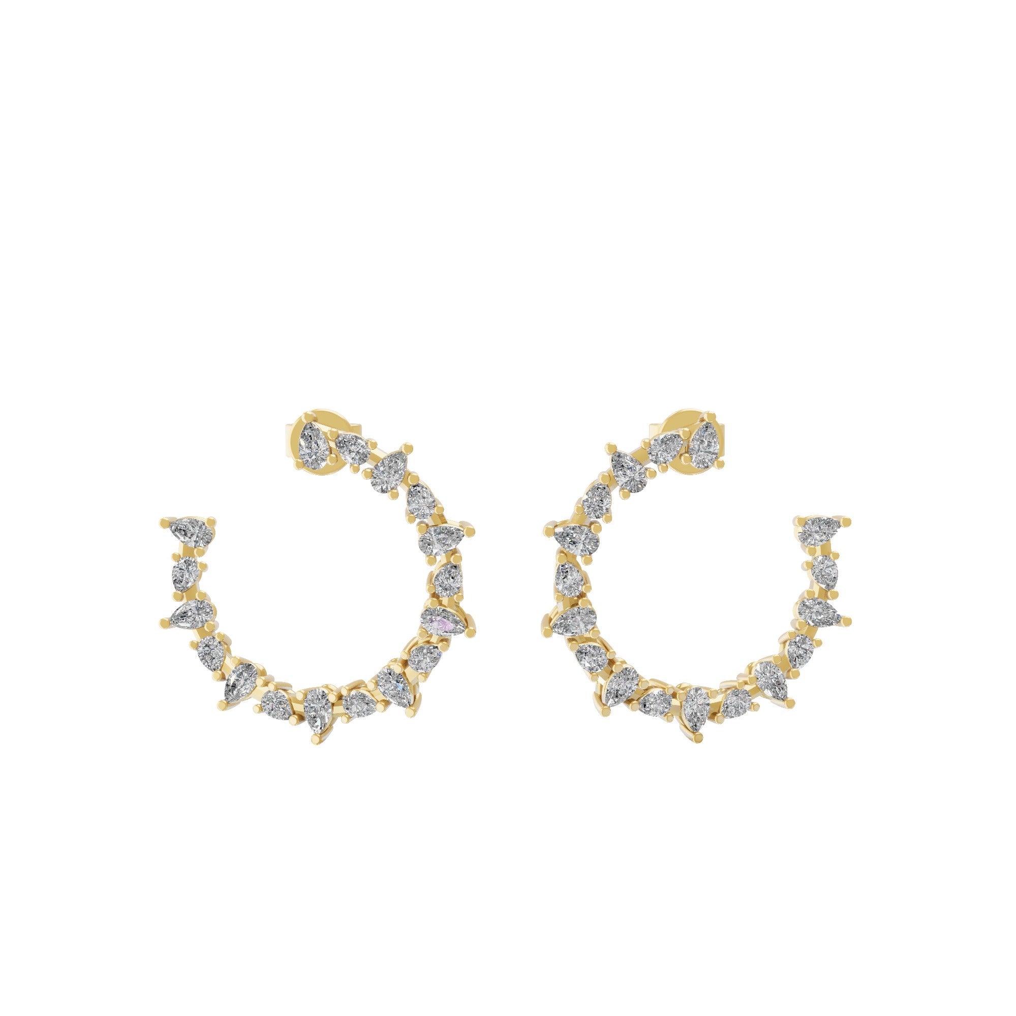 Pear Cut Half Hoop Earrings 1.03Ct Lab Grown Diamond 14K Fine Gold