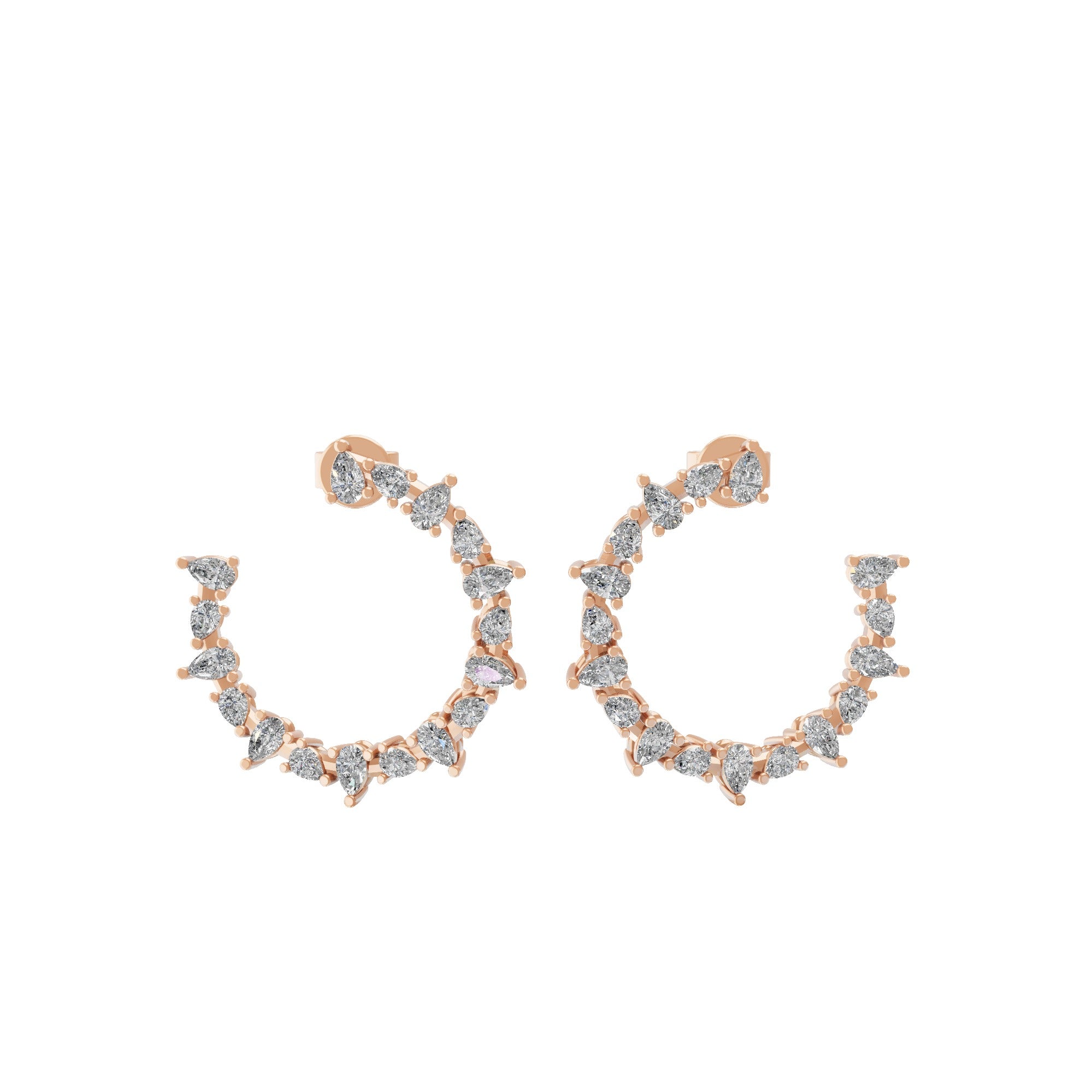 14K Fine Gold Lab Grown Pear Cut Diamond Semi Hoop Style Earrings 5.00Ct