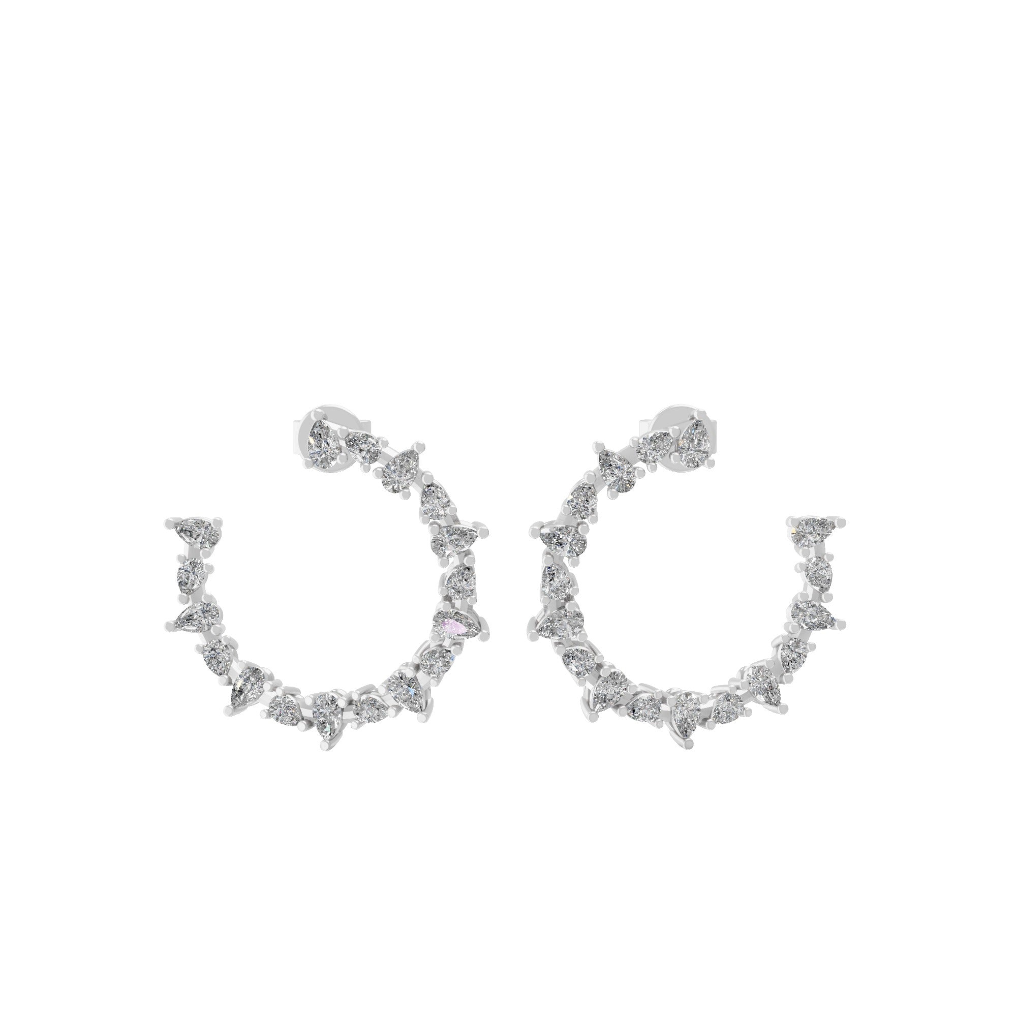 14K Fine Gold Lab Grown Pear Cut Diamond Semi Hoop Style Earrings 5.00Ct