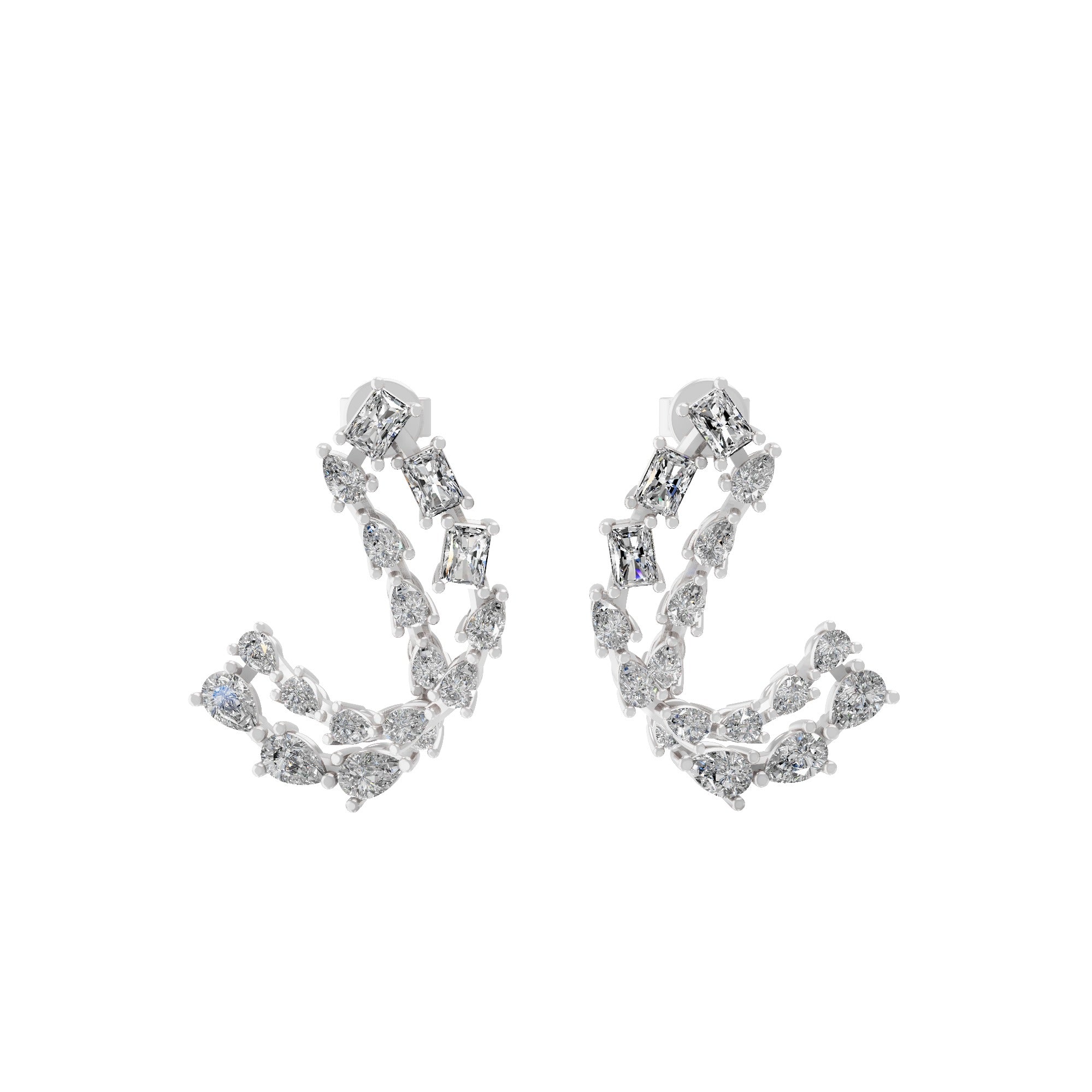 1.15Ct Pear Octagon Lab Grown Diamond 14K Fine Gold Hoop Earrings