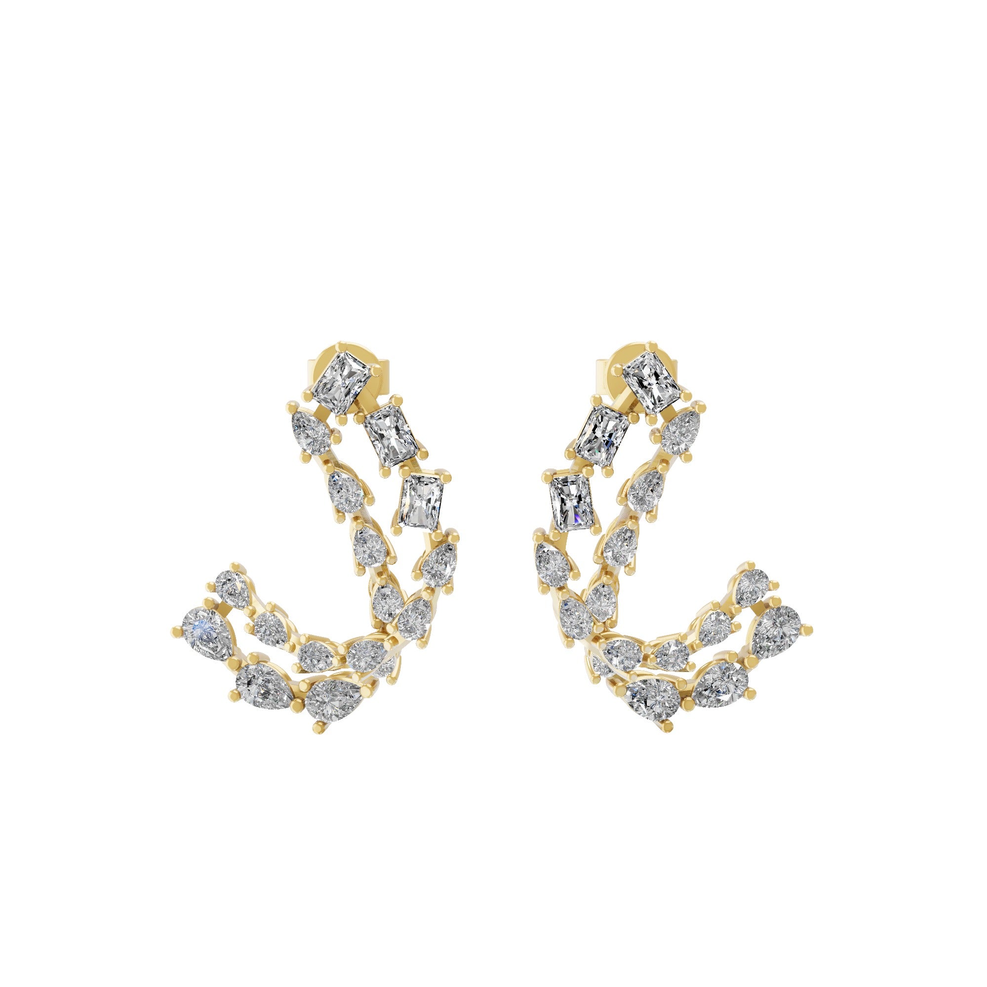 1.15Ct Pear Octagon Lab Grown Diamond 14K Fine Gold Hoop Earrings