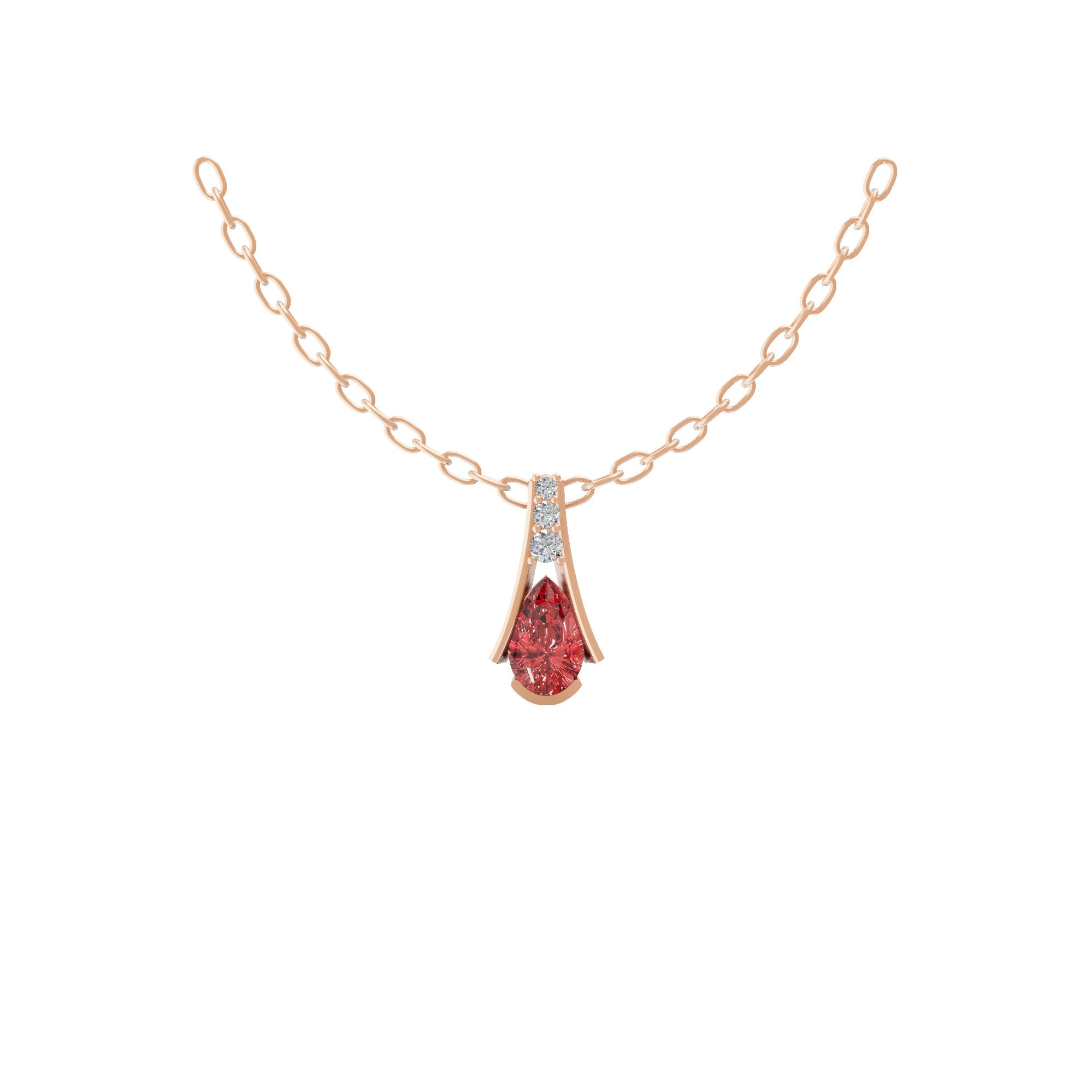 Pear Ruby Round Cut Lab Grown Diamond 14K Fine Gold Tiny Pendant 1.09Tcw Necklace