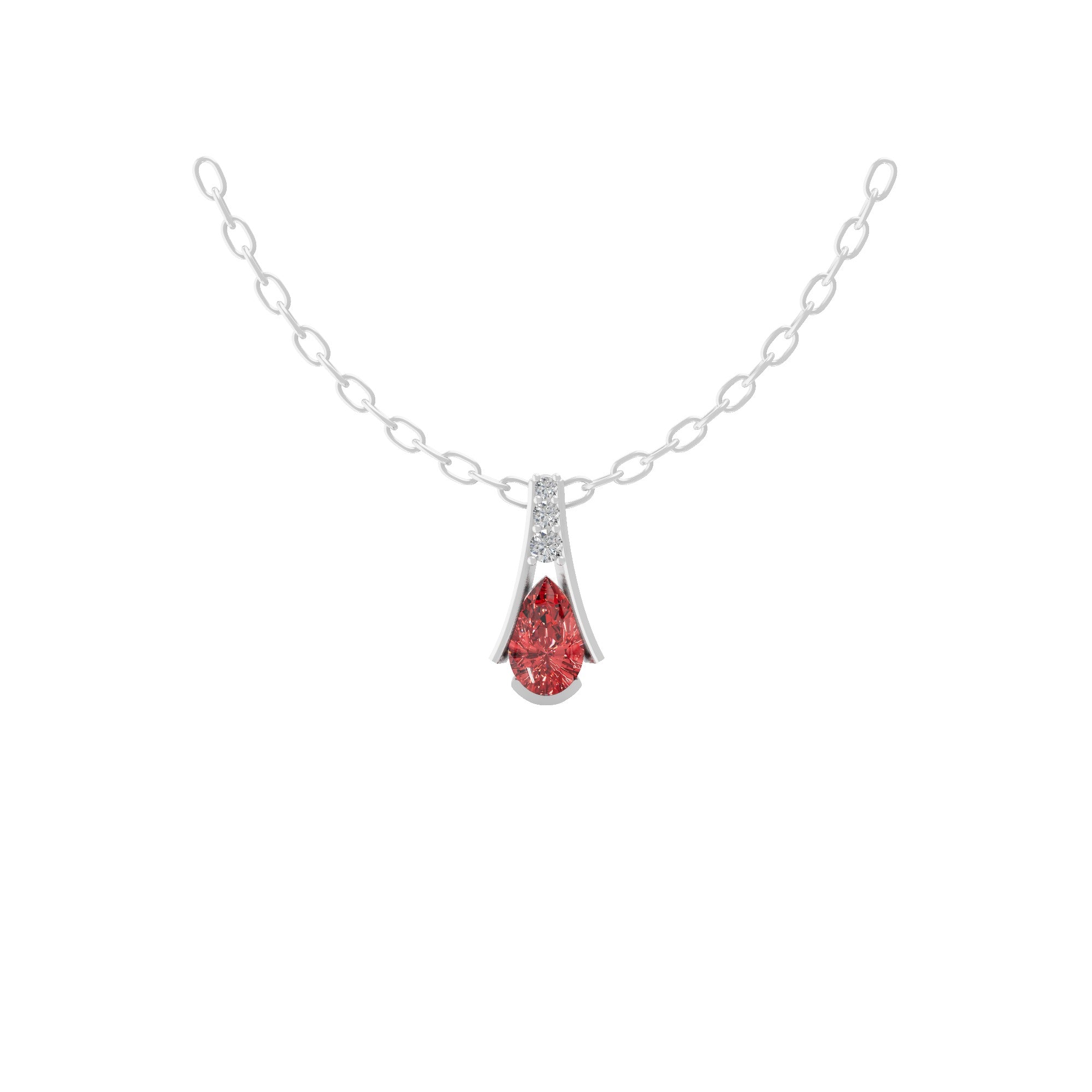 Pear Ruby Round Cut Lab Grown Diamond 14K Fine Gold Tiny Pendant 1.09Tcw Necklace