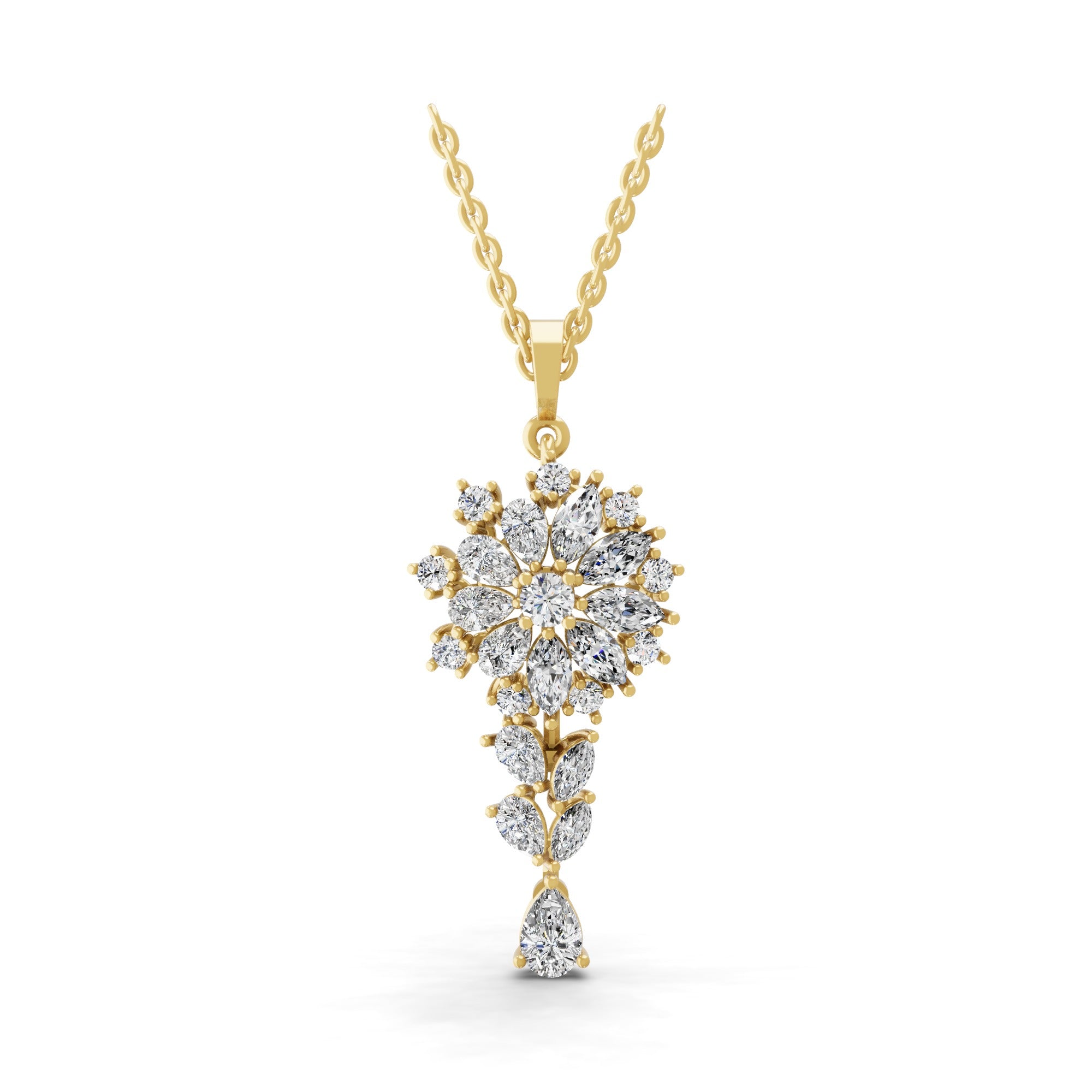14K Fine Gold Cluster Pendant Multi Stone 2.57Ct Lab Grown Diamond Necklace