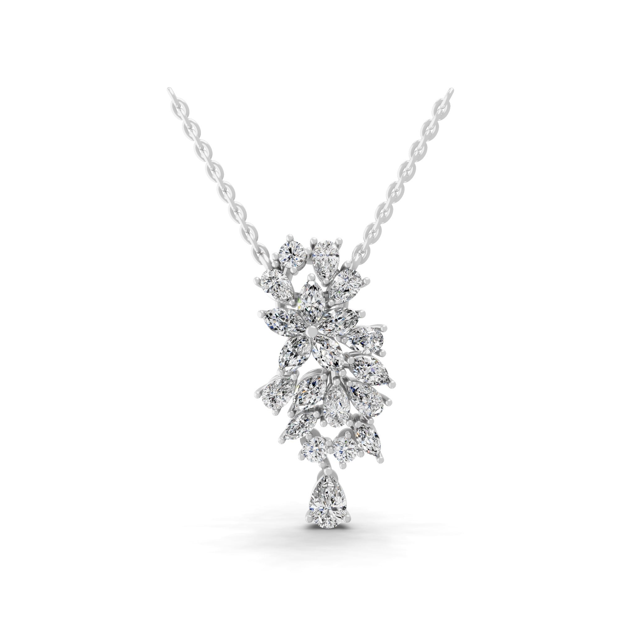 2.68Ct Multi Cut Lab Grown Diamond Cluster Pendant 14K Fine Gold Necklace