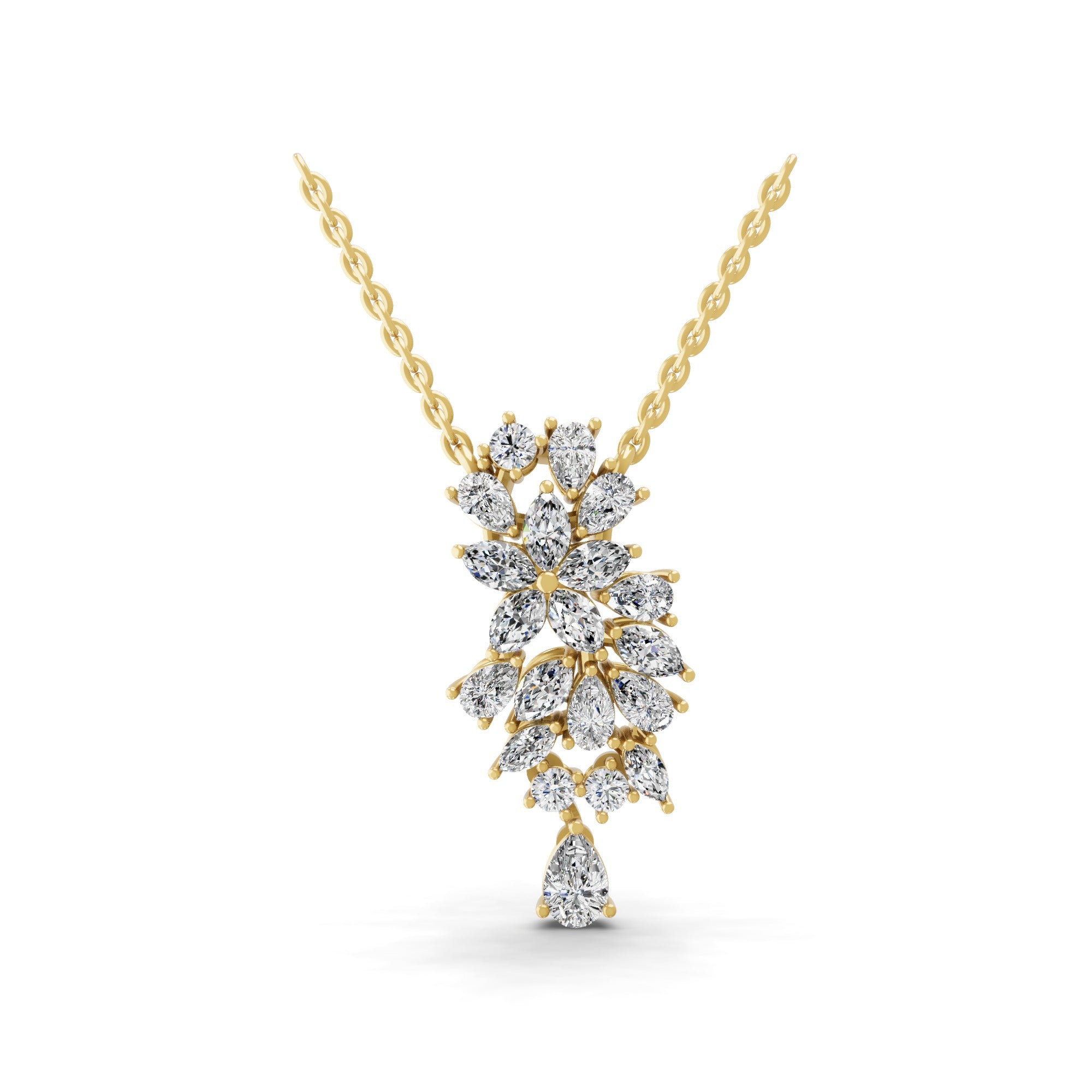 2.68Ct Multi Cut Lab Grown Diamond Cluster Pendant 14K Fine Gold Necklace