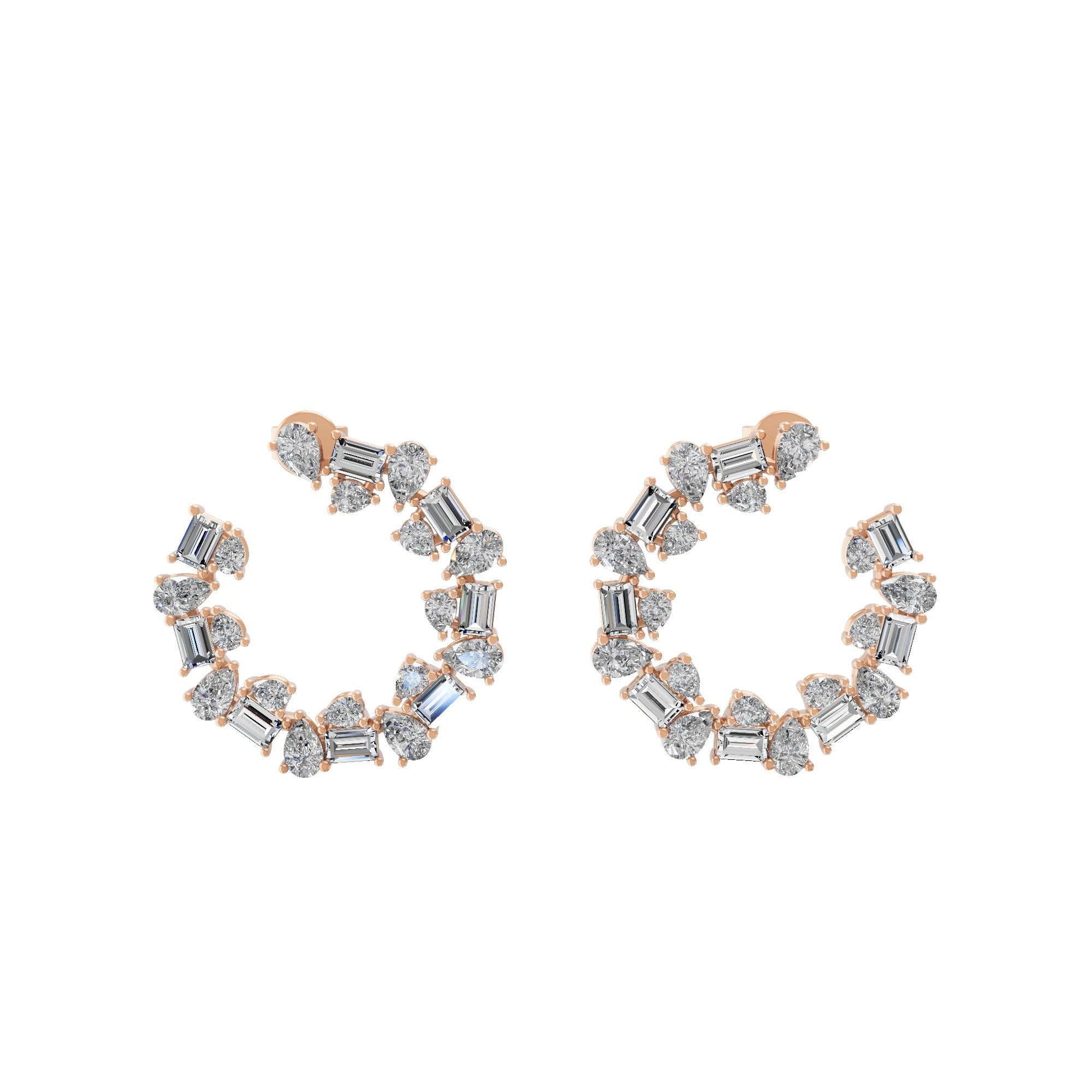 14K Fine Gold Pear Baguette 3.20Ct Lab Grown Diamond Open Hoop Earrings