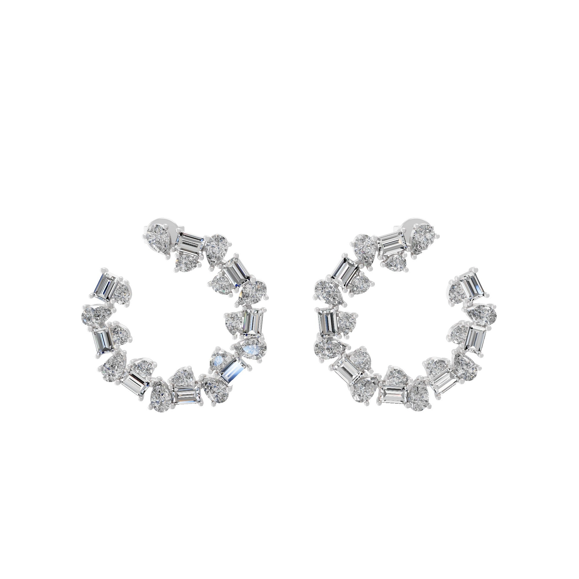 14K Fine Gold Pear Baguette 3.20Ct Lab Grown Diamond Open Hoop Earrings