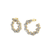 14K Fine Gold Pear Baguette 3.20Ct Lab Grown Diamond Open Hoop Earrings