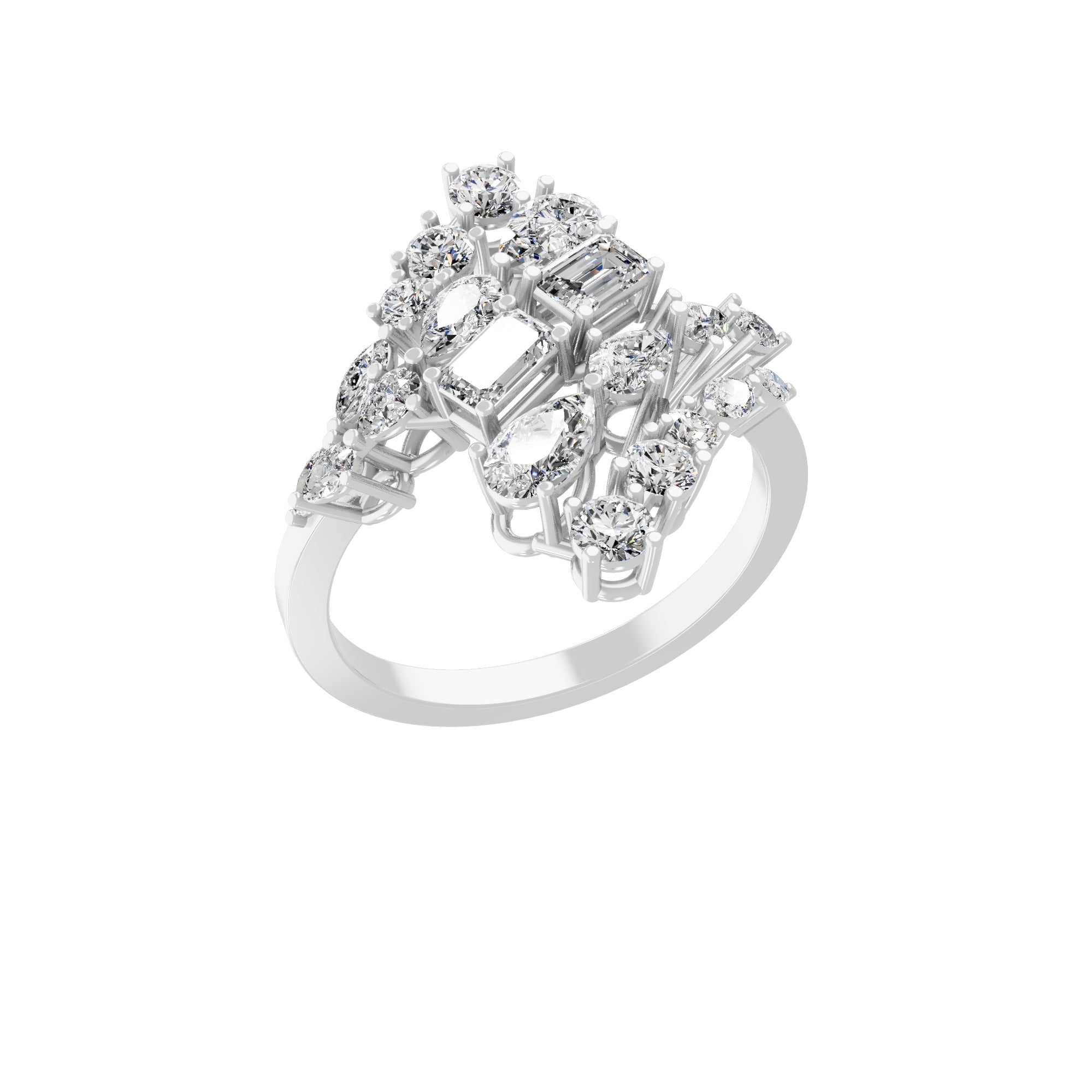 Lab Grown Multi Shape Diamond 1.92Ct Geometric Designer Ring 14K Gold