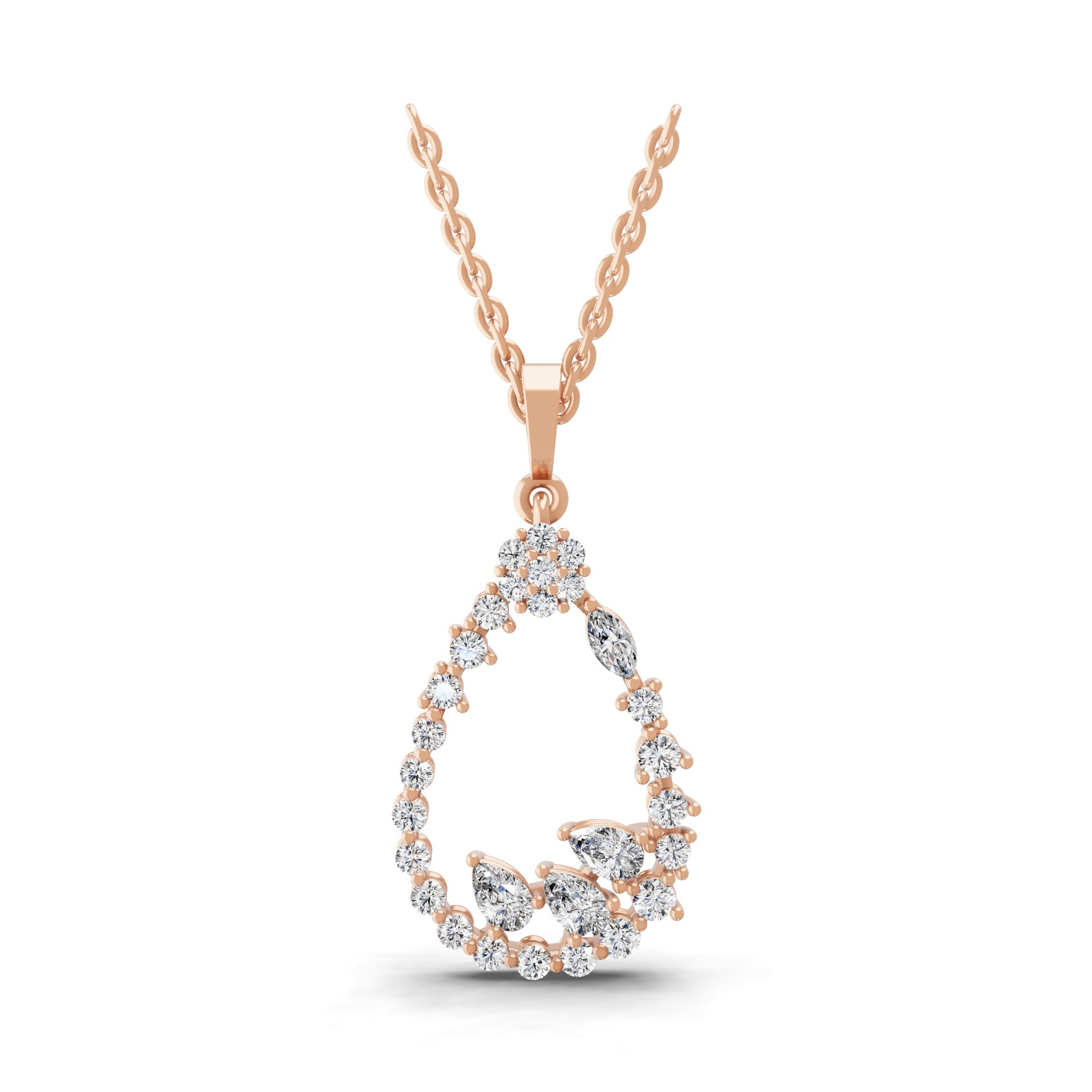 Multi Stone Lab Grown Diamond 1.05Ct Teardrop Charm Pendant Necklace 14K Gold