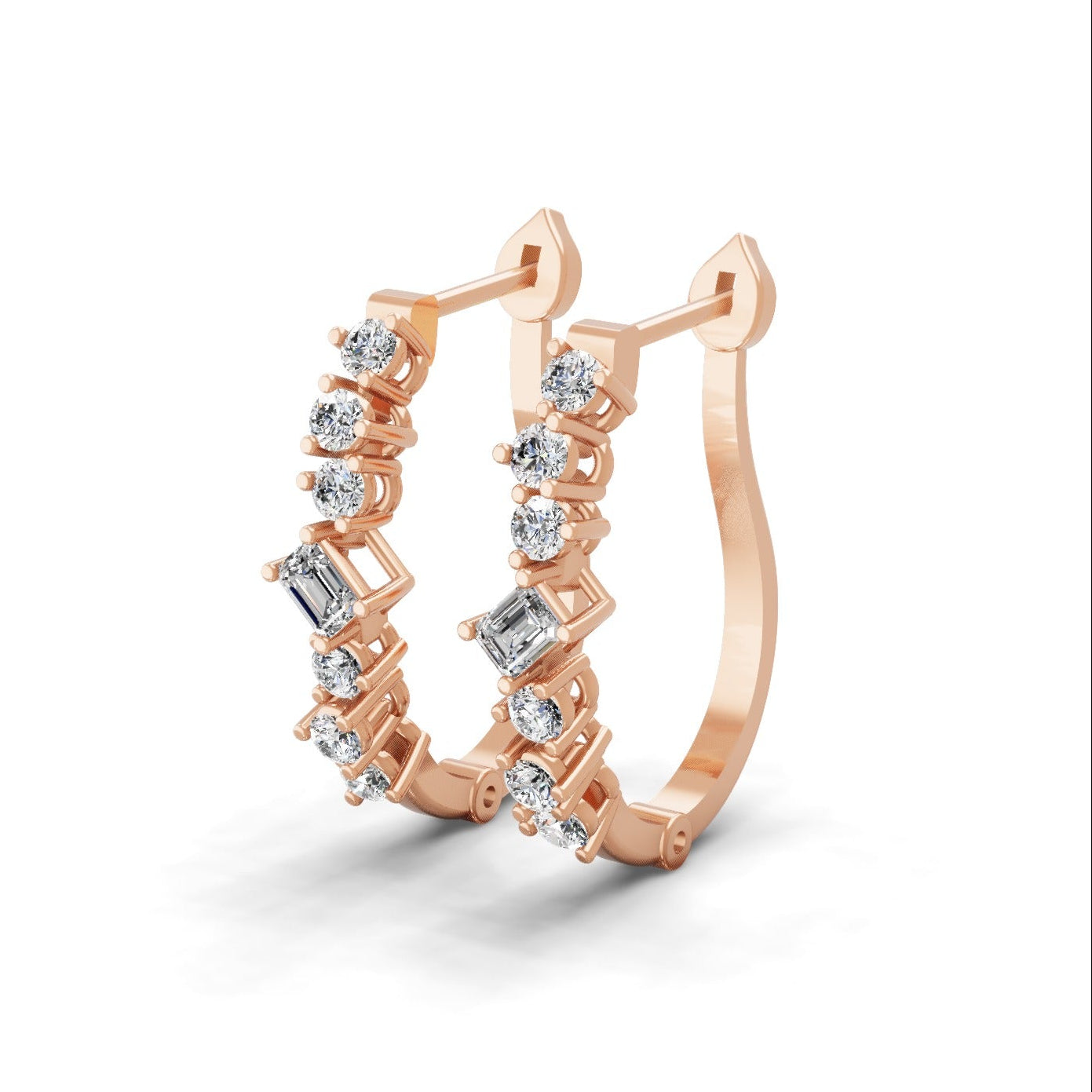 0.58Ct Lab Grown Round Octagon Diamond Hoop Earrings 14K Fine Gold