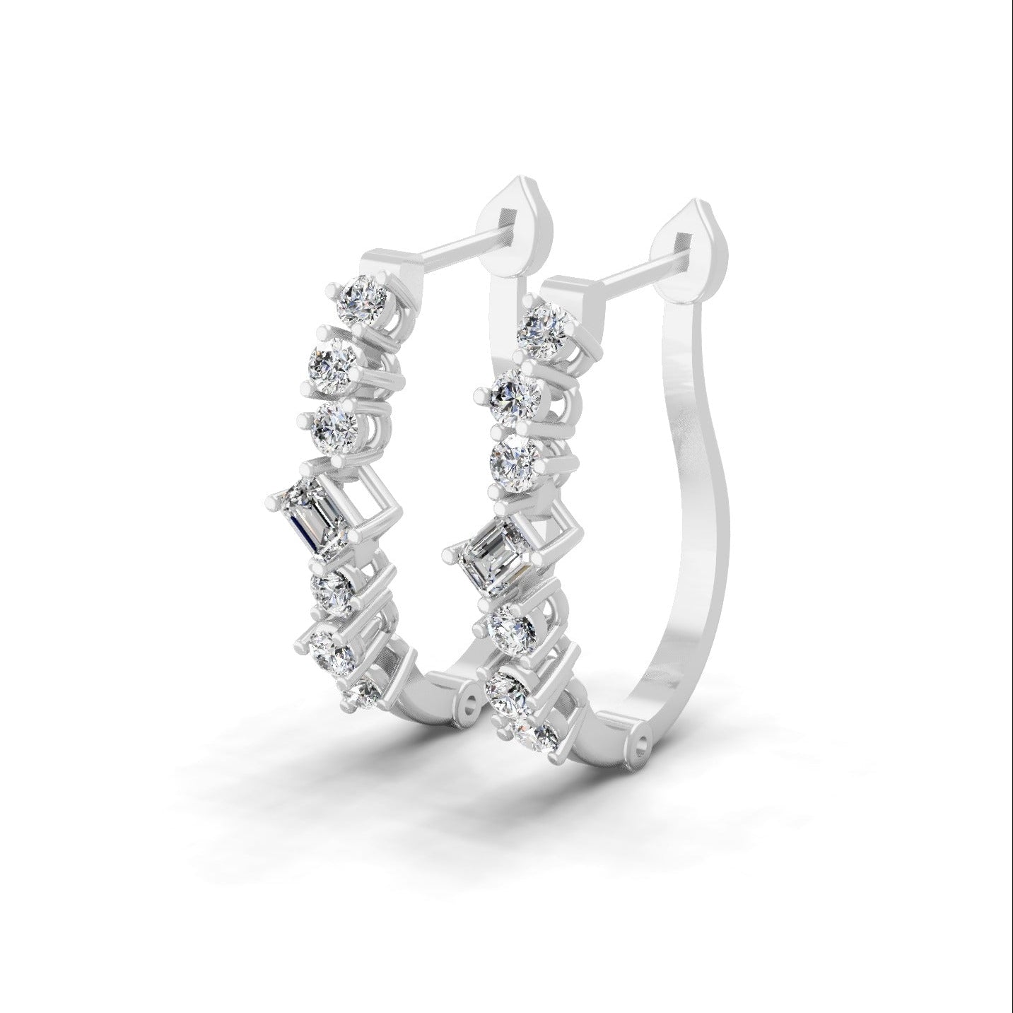 0.58Ct Lab Grown Round Octagon Diamond Hoop Earrings 14K Fine Gold