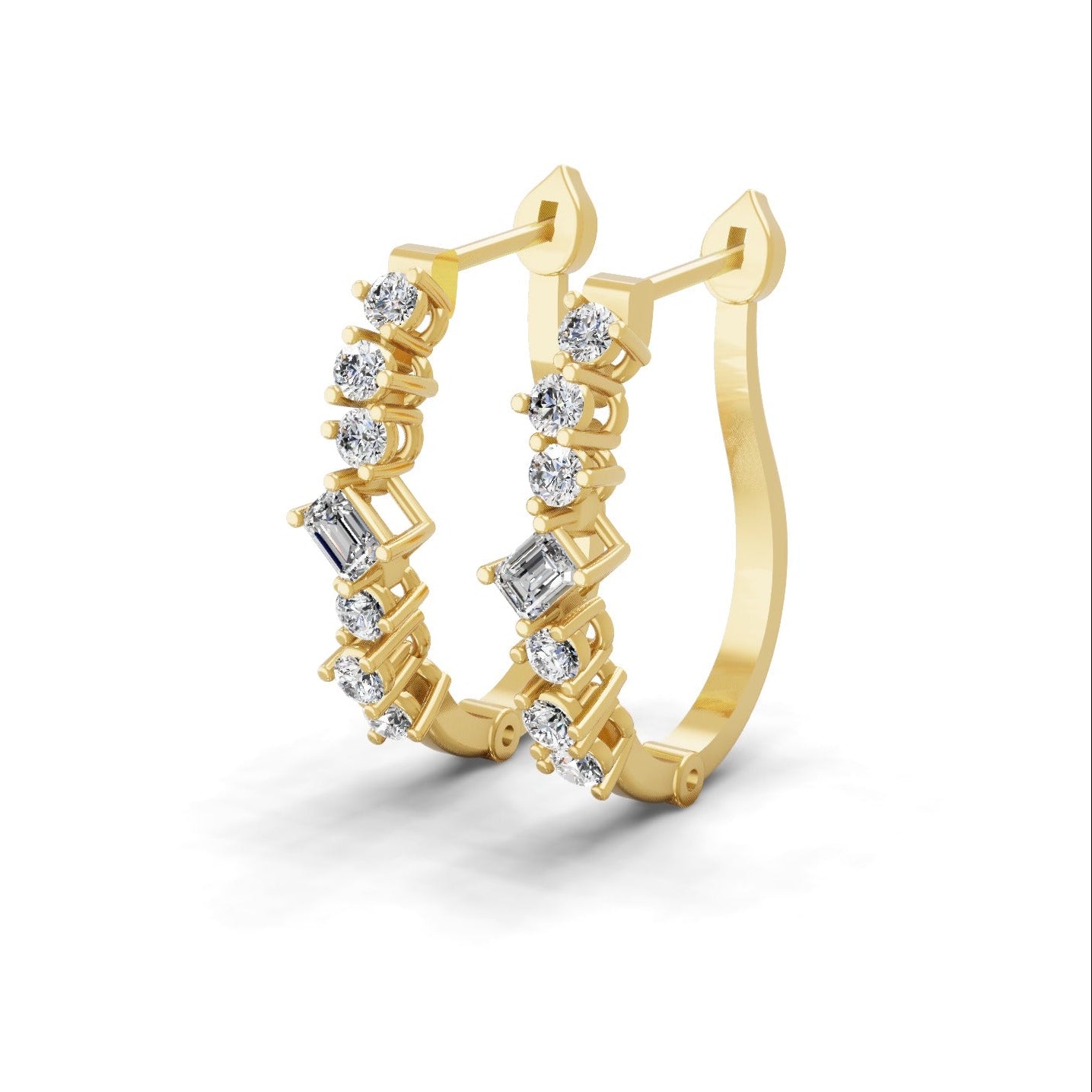 0.58Ct Lab Grown Round Octagon Diamond Hoop Earrings 14K Fine Gold