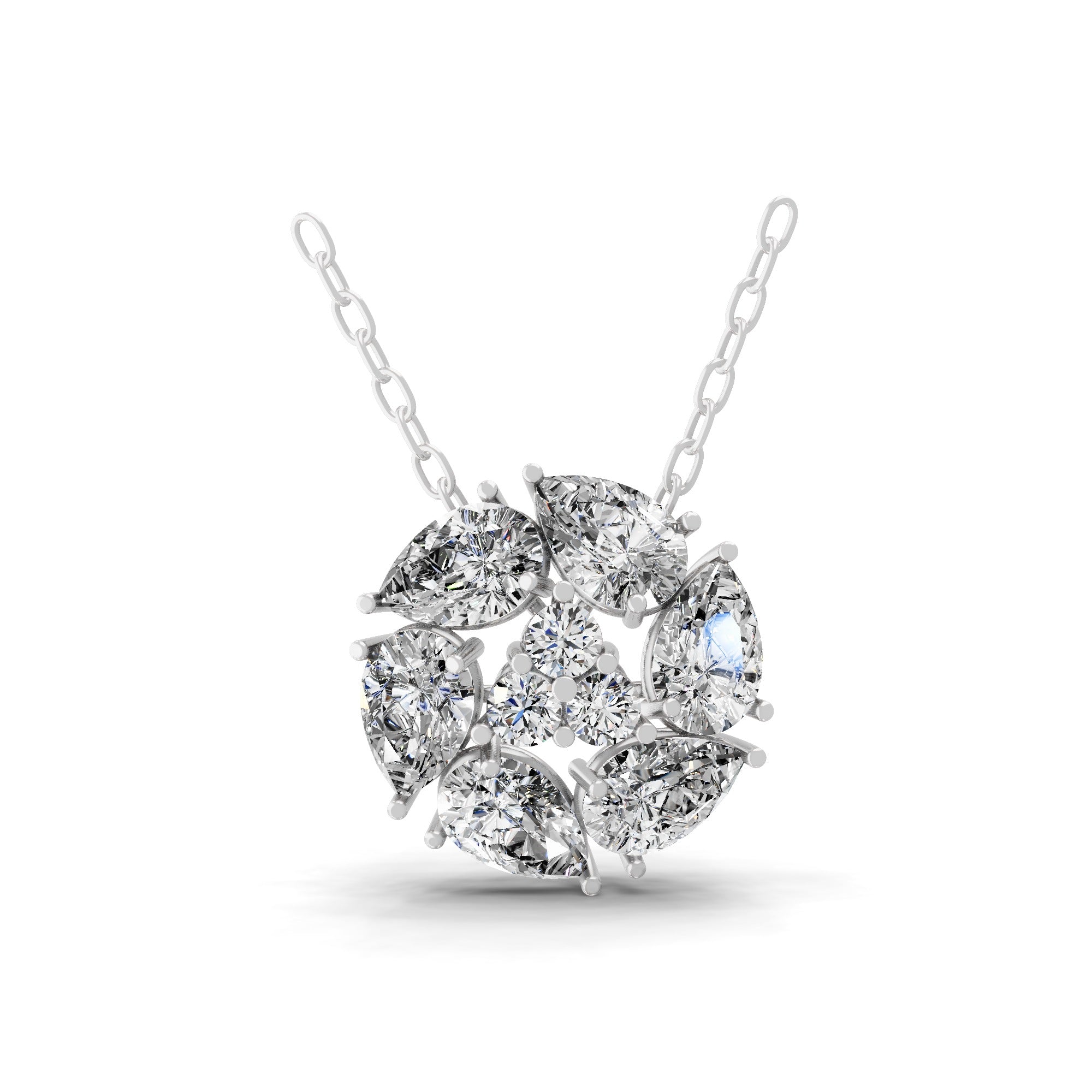 3.20Ct Lab Grown Pear Round Diamond Swirl Pendant 14K Fine Gold Necklace