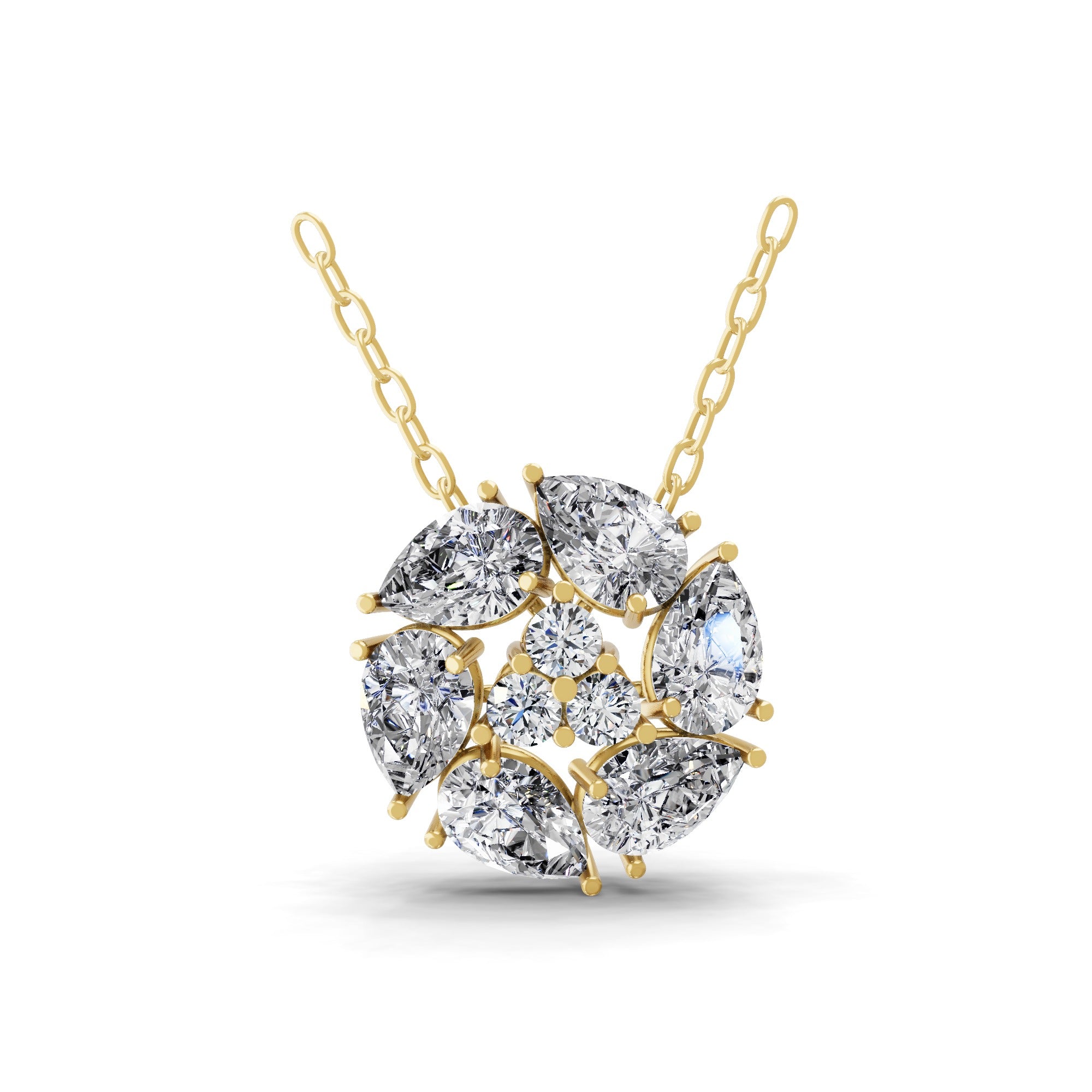 3.20Ct Lab Grown Pear Round Diamond Swirl Pendant 14K Fine Gold Necklace