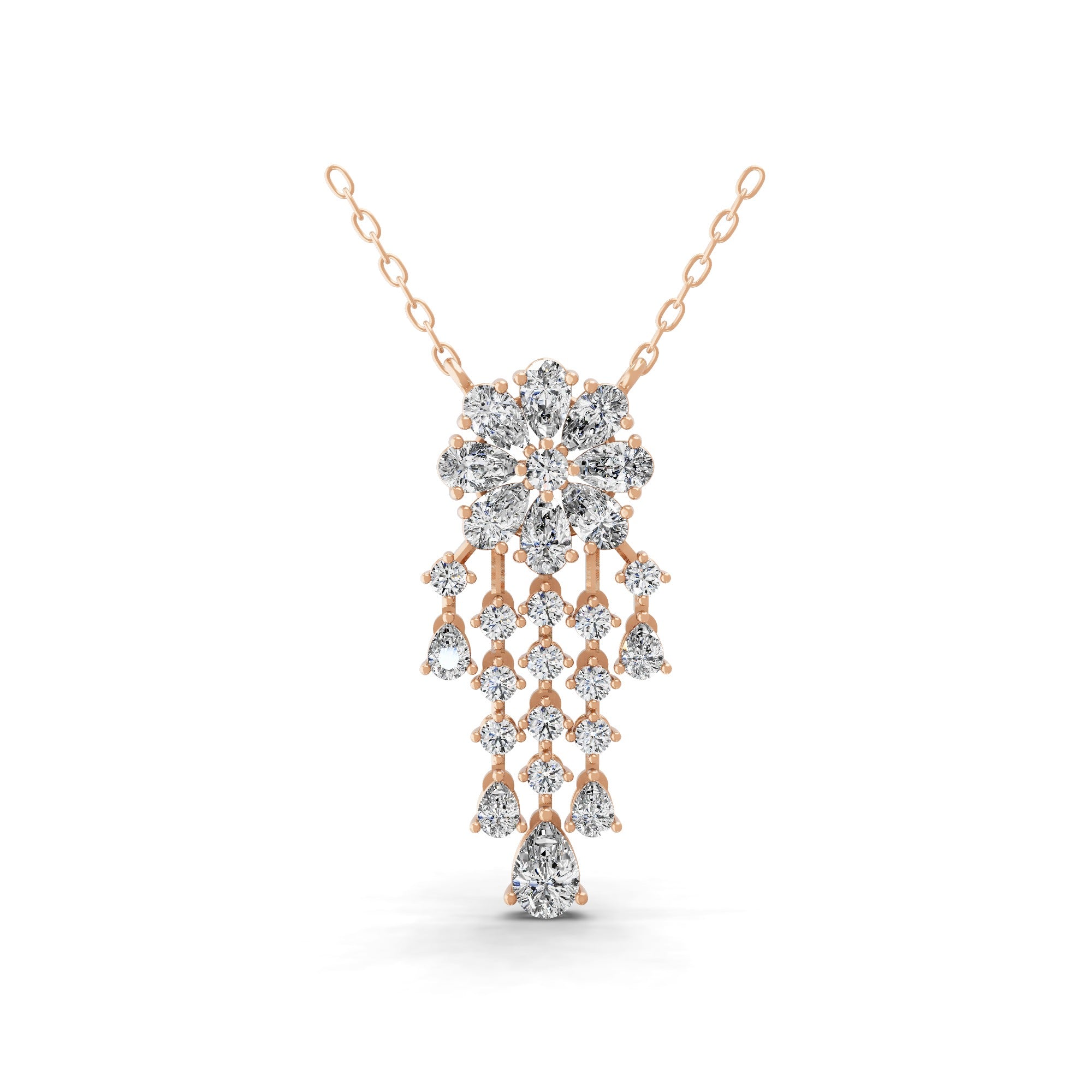 Round Pear Flower Pendant 3.02Ct Lab Grown Diamond Necklace 14K Fine Gold