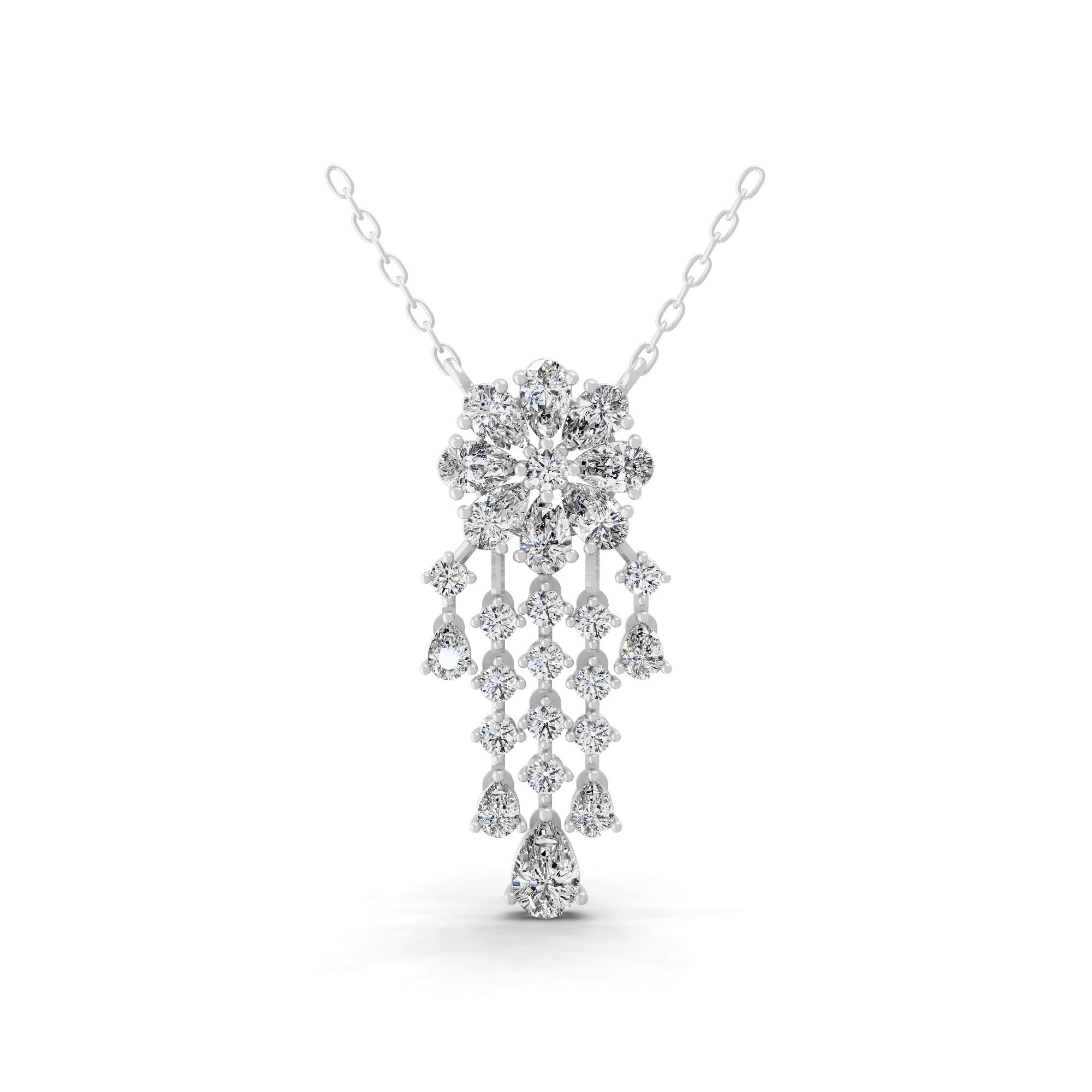 Round Pear Flower Pendant 3.02Ct Lab Grown Diamond Necklace 14K Fine Gold