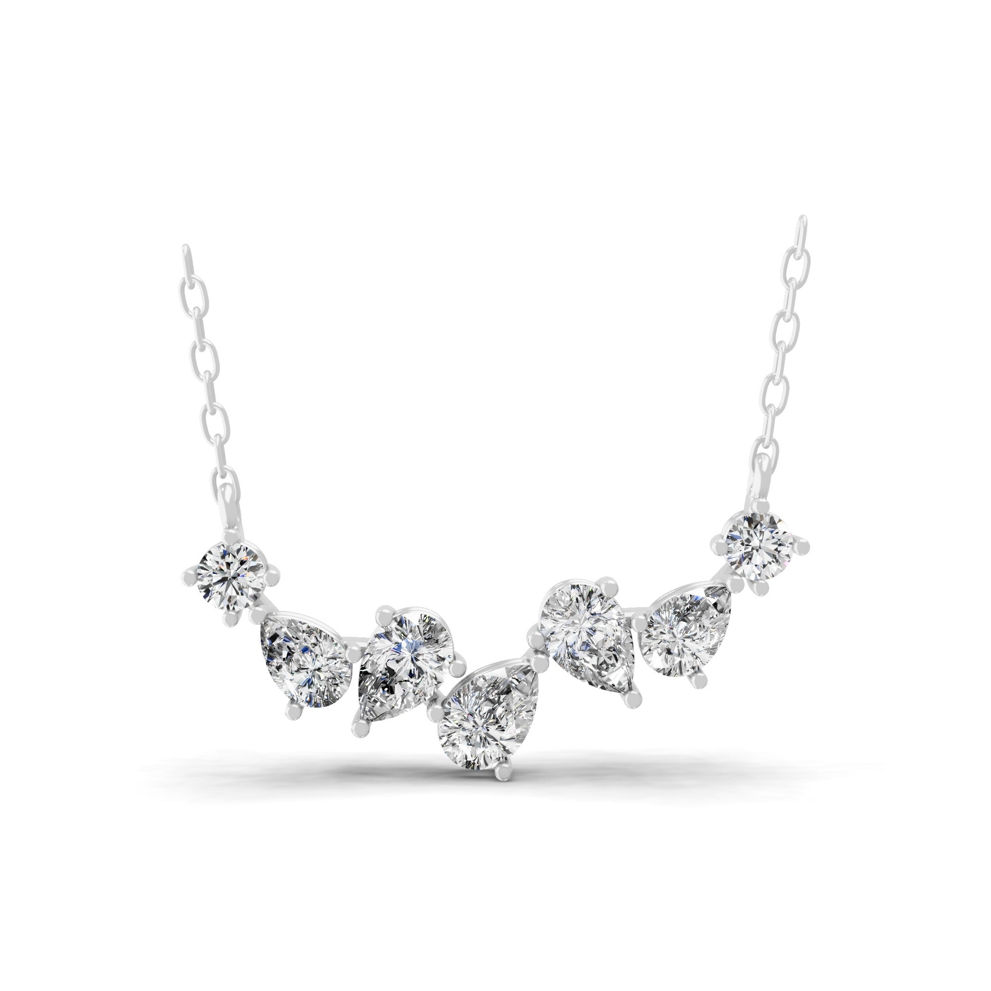 Lab Grown Diamond 2.56Ct Round Pear Cut 14K Fine Gold Chain Necklace