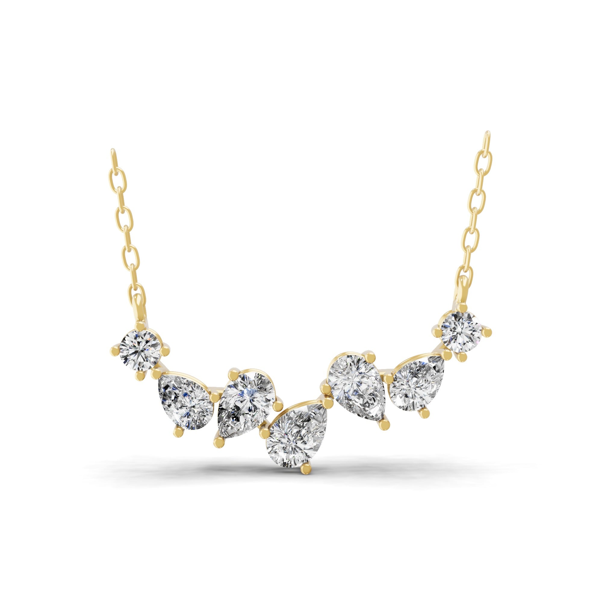 Lab Grown Diamond 2.56Ct Round Pear Cut 14K Fine Gold Chain Necklace