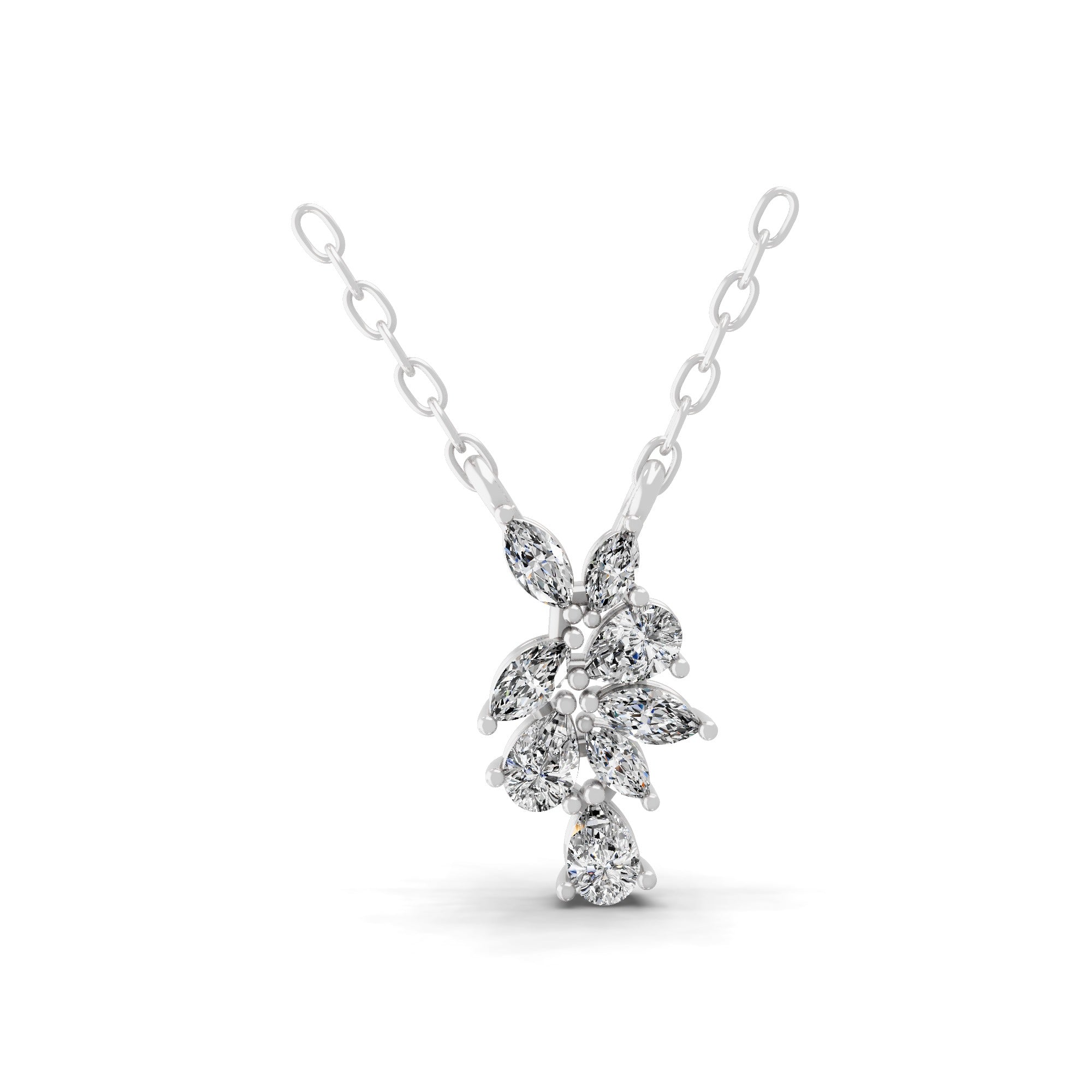 0.60Ct Lab Grown Pear Marquise Diamond Leaf Cluster Pendant 14K Fine Gold Necklace