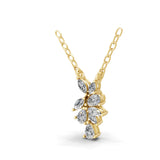 0.60Ct Lab Grown Pear Marquise Diamond Leaf Cluster Pendant 14K Fine Gold Necklace
