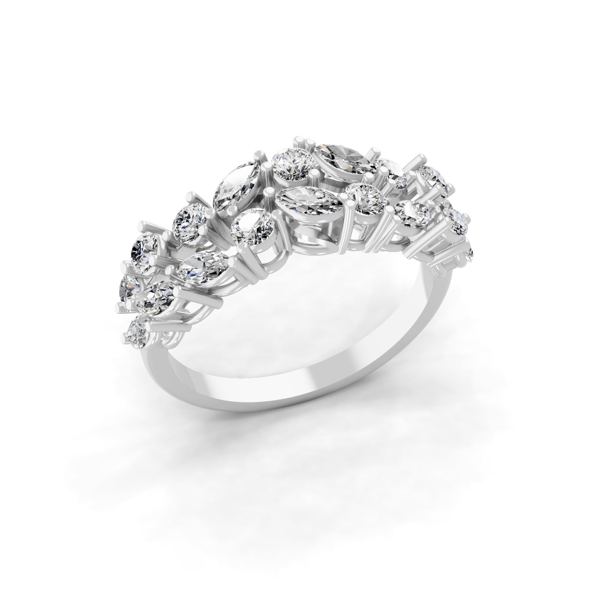 Round Marquise Lab Grown Diamond 1.49Ct Engagement Band Ring 14K Fine Gold