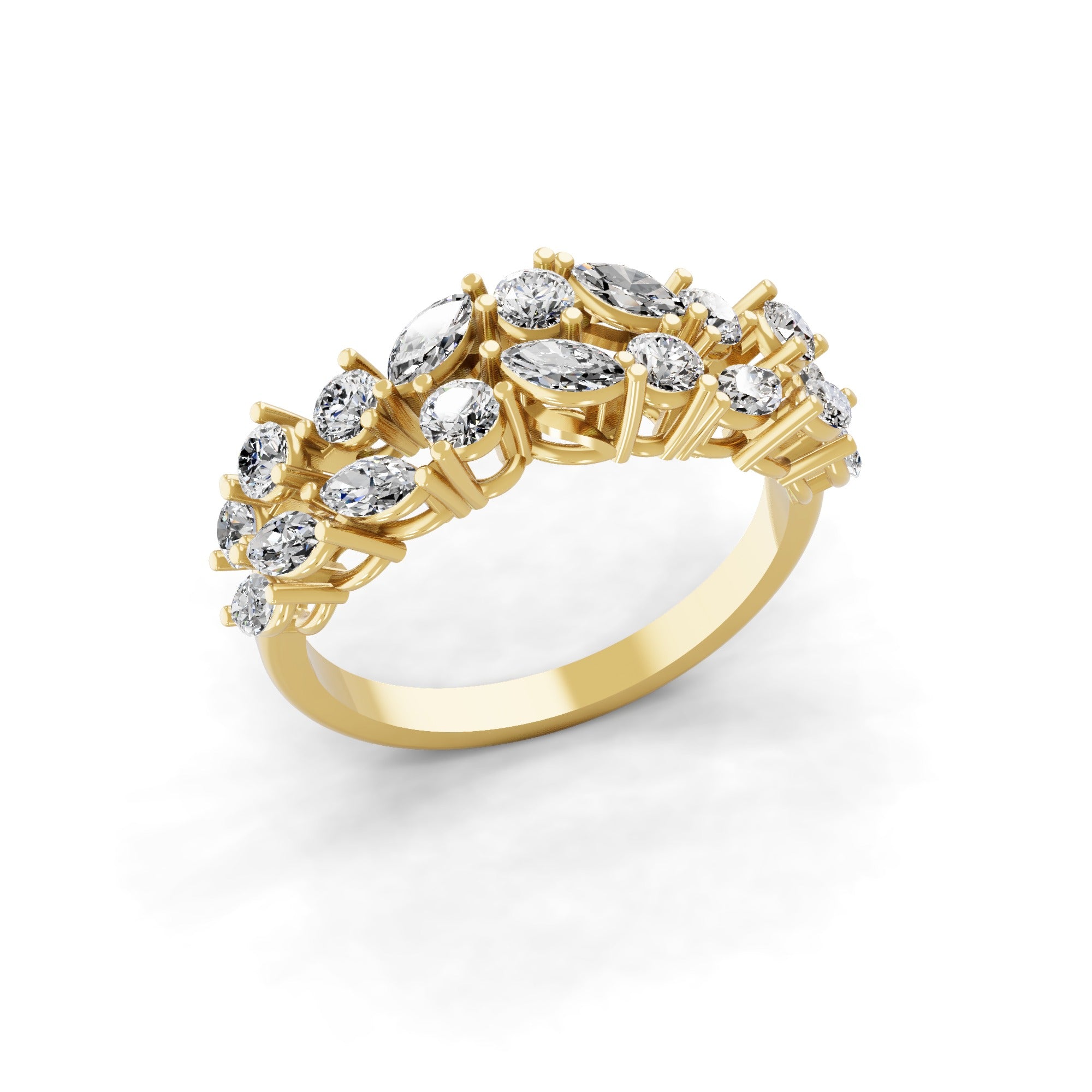 Round Marquise Lab Grown Diamond 1.49Ct Engagement Band Ring 14K Fine Gold