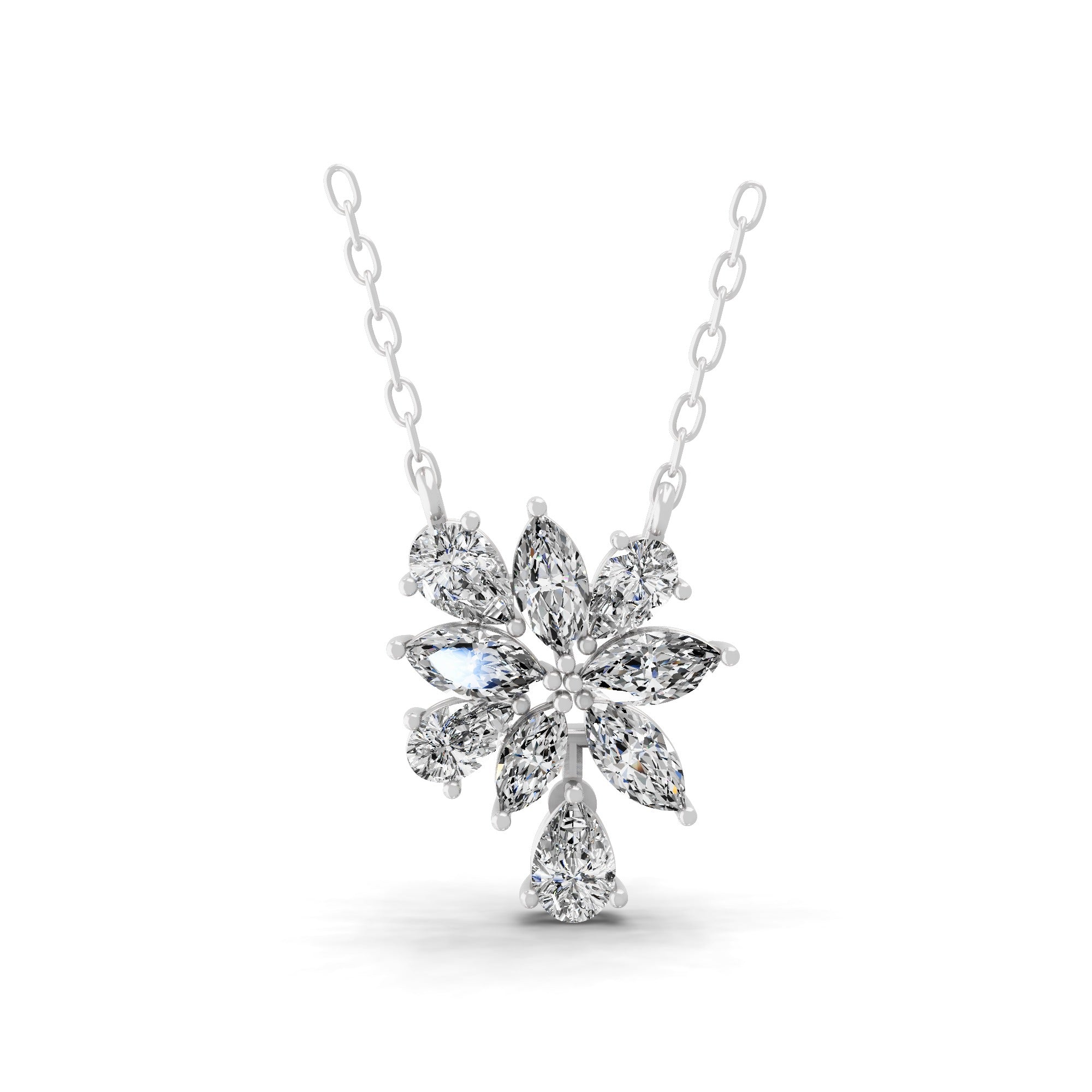 Lab Grown Diamond Marquise Pear 2.63Ct Floral Pendant 14K Fine Gold Necklace