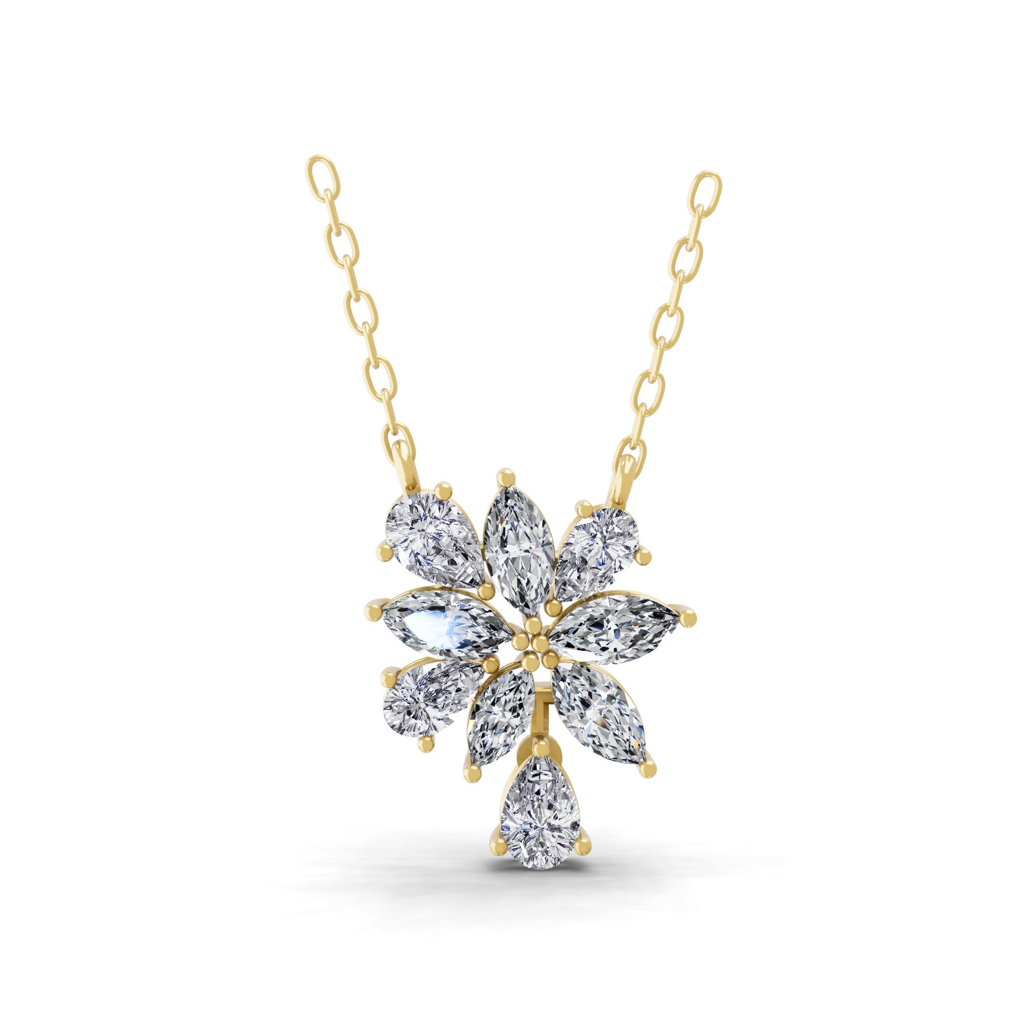 Lab Grown Diamond Marquise Pear 2.63Ct Floral Pendant 14K Fine Gold Necklace