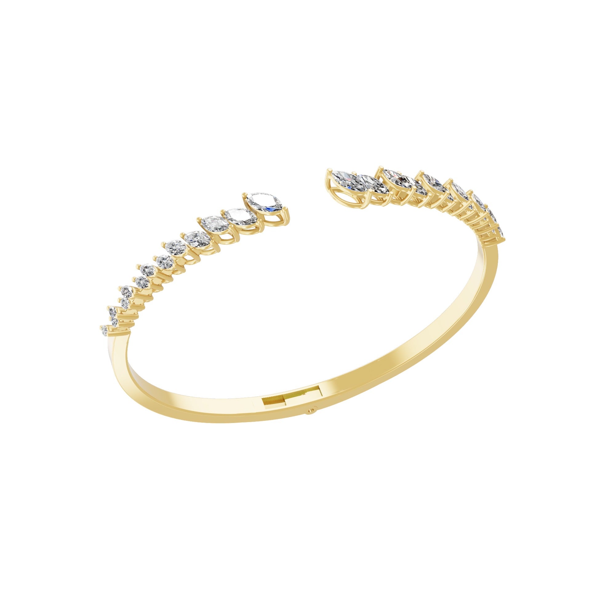 2.82Ct Lab Grown Diamond Marquise Cuff Bangle Bracelet 14K Fine Gold