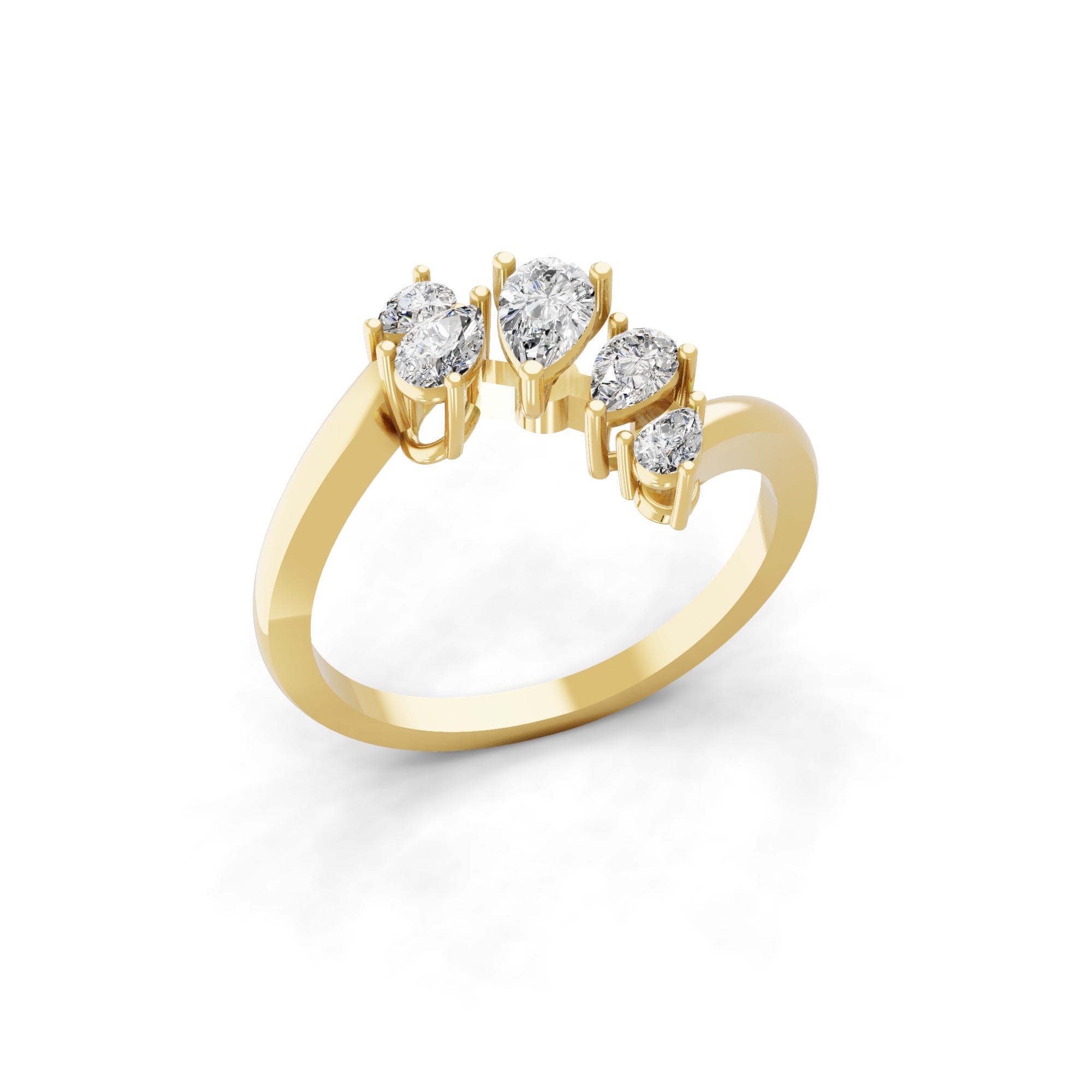 Pear Cut Lab Grown Diamond 0.63Ct 14K Fine Gold Band Ring