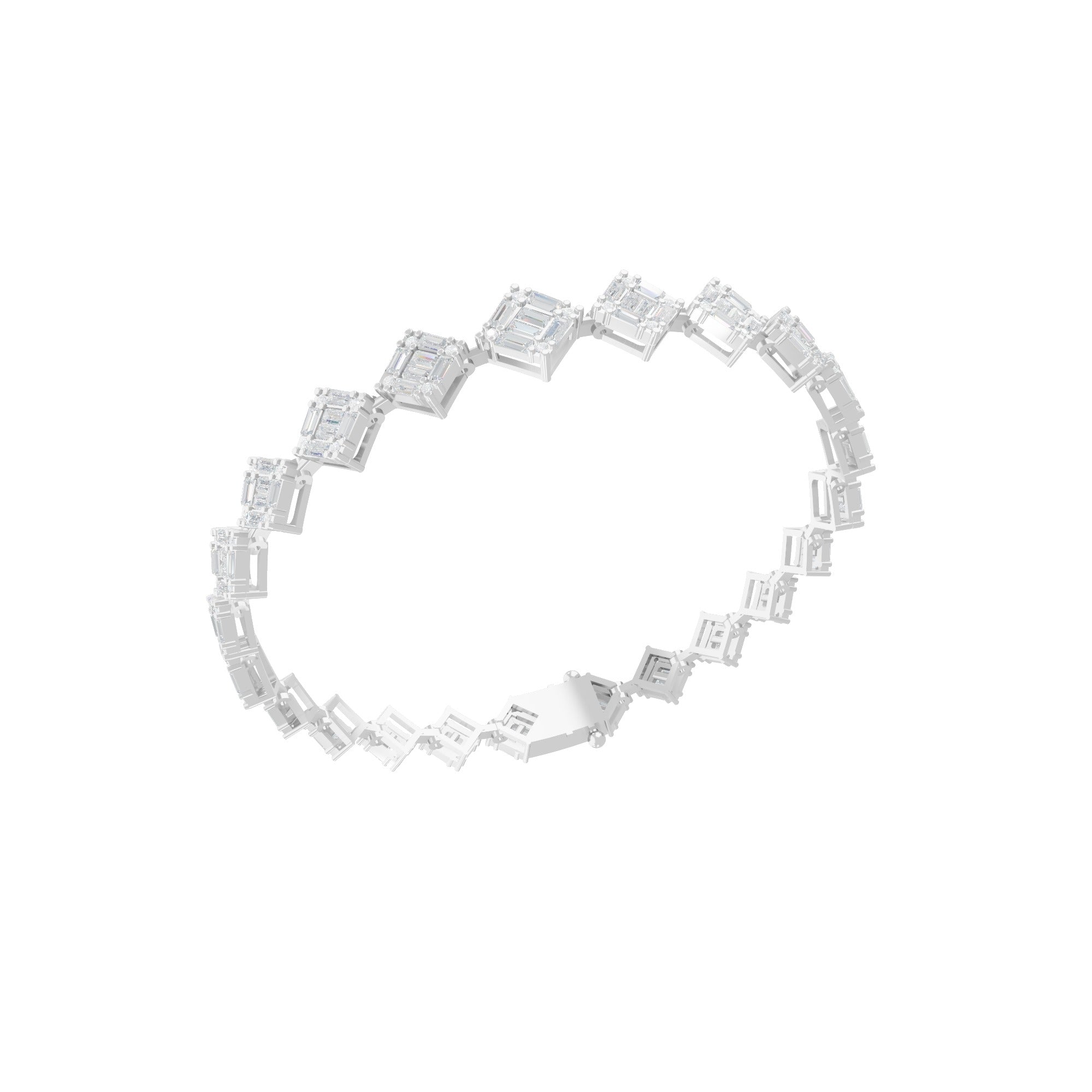 Lab Grown Diamond Baguette Round Cut Tennis Bracelet 14K Fine Gold 3.73Ct