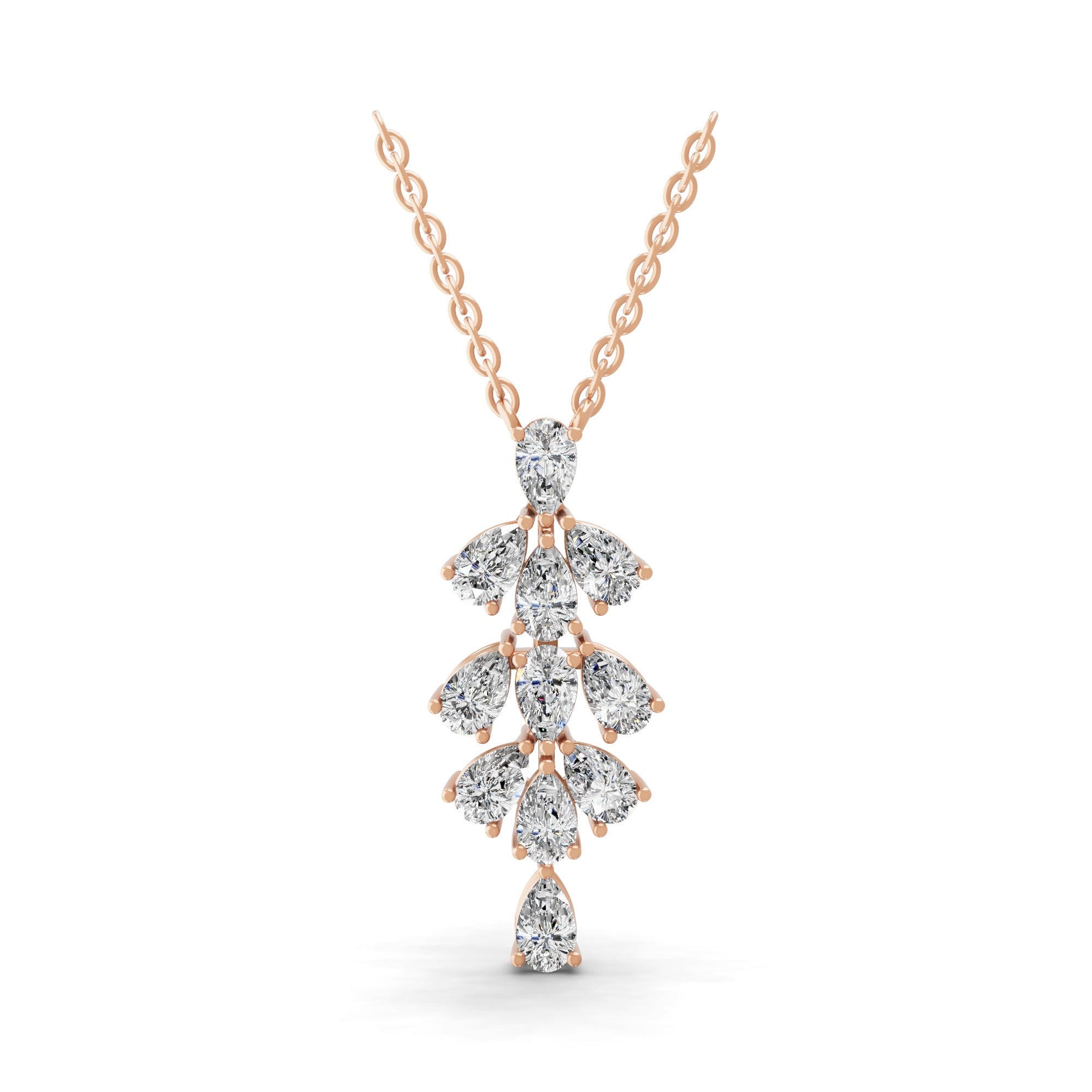 2.75Ct Leaf Cluster Pendant Pear Cut Lab Grown Diamond Necklace 14K Fine Gold