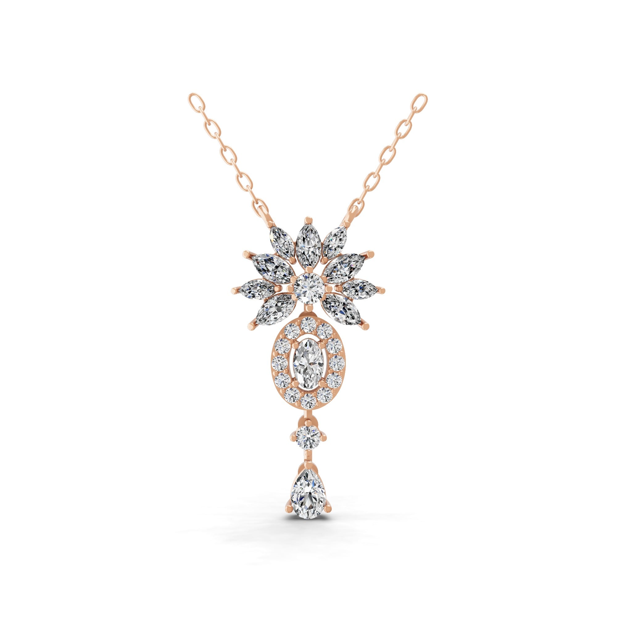 Lab Grown Multi Cut Diamond 2.22Ct 14K Fine Gold Charm Pendant Necklace