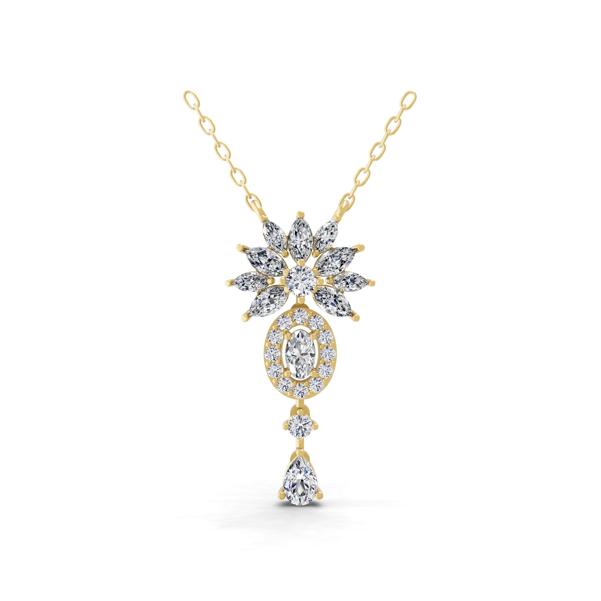 Lab Grown Multi Cut Diamond 2.22Ct 14K Fine Gold Charm Pendant Necklace
