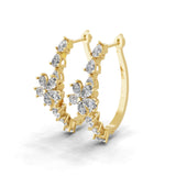 Pear Cut 14K Fine Gold Lab Grown Diamond Floral Hoop Earrings 2.51Ct
