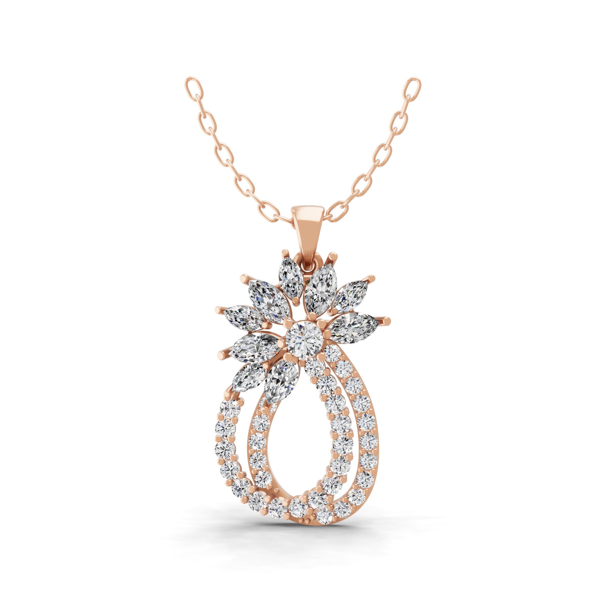 Round Marquise Lab Grown Diamond 14K Gold Designer Pendant Necklace 1.96Ct