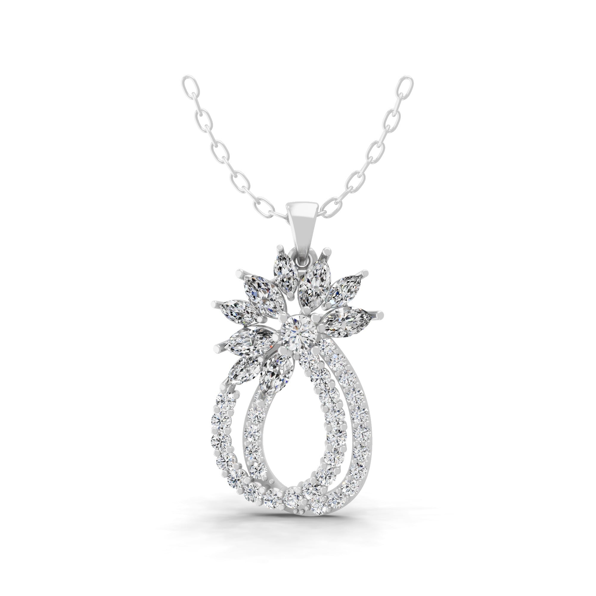 Round Marquise Lab Grown Diamond 14K Gold Designer Pendant Necklace 1.96Ct