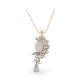 Multi Cut Lab Grown Diamond Leaf Cluster Necklace 14K Fine Gold Pendant 3.02Ct