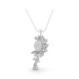 Multi Cut Lab Grown Diamond Leaf Cluster Necklace 14K Fine Gold Pendant 3.02Ct