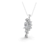 Multi Cut Lab Grown Diamond Leaf Cluster Necklace 14K Fine Gold Pendant 3.02Ct