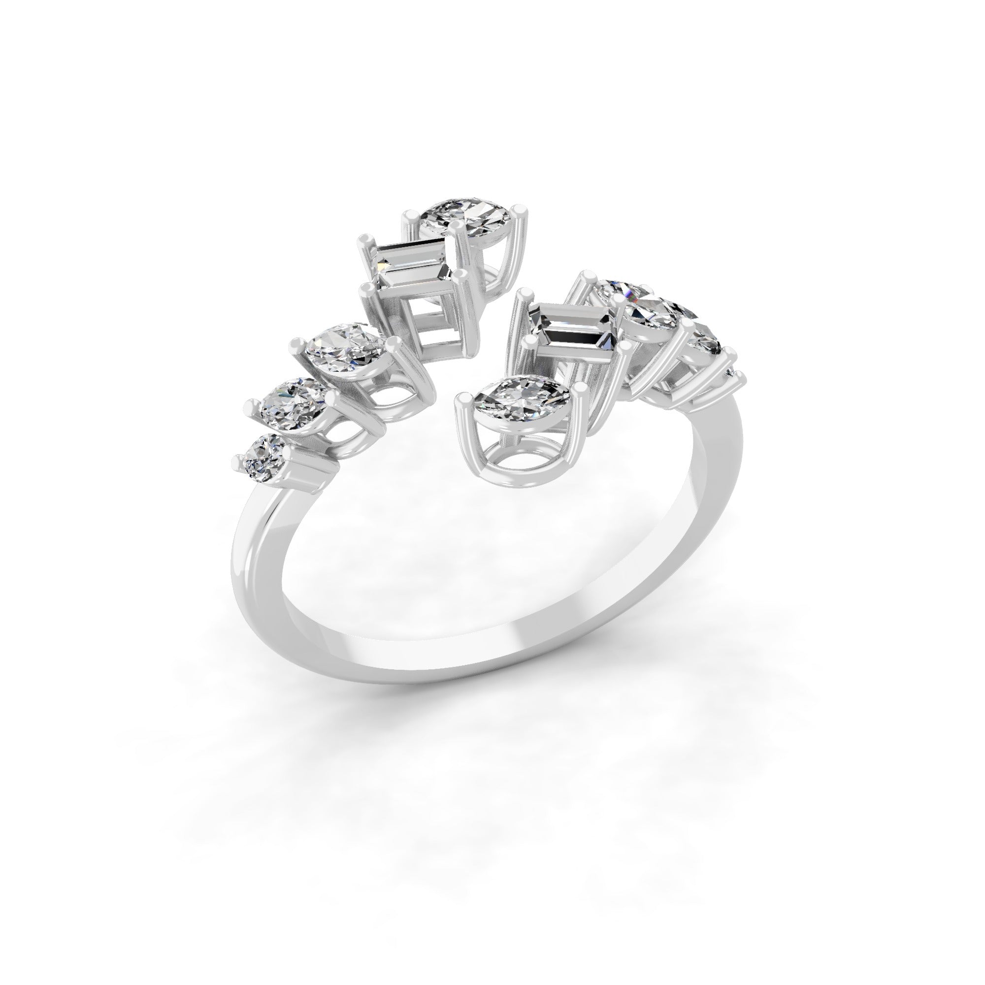 0.63Ct Marquise Baguette Lab Grown Diamond Bypass Ring 14K Fine Gold