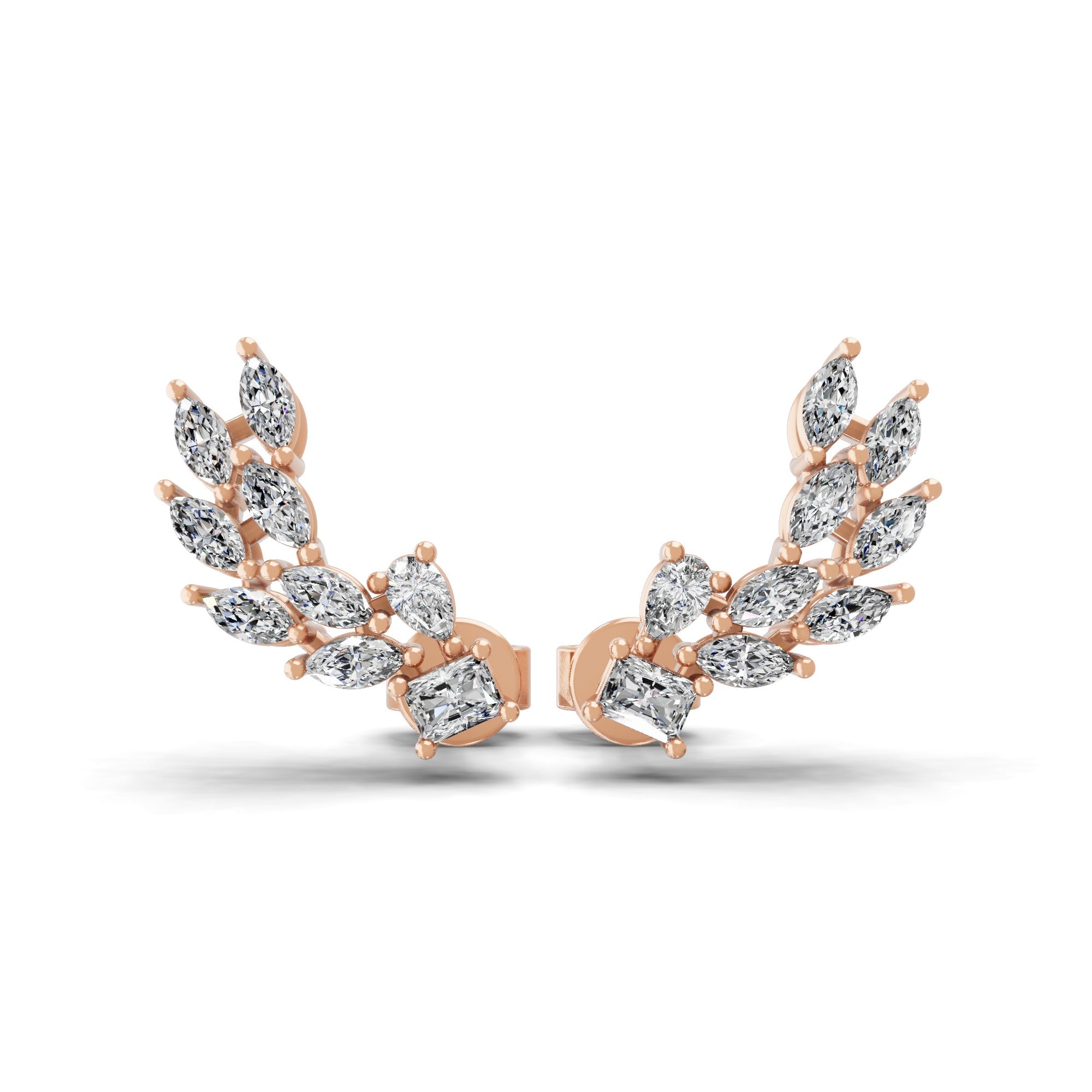 Marquise Cut Lab Grown Diamond Climber Earrings 0.75Ct 14K Fine Gold