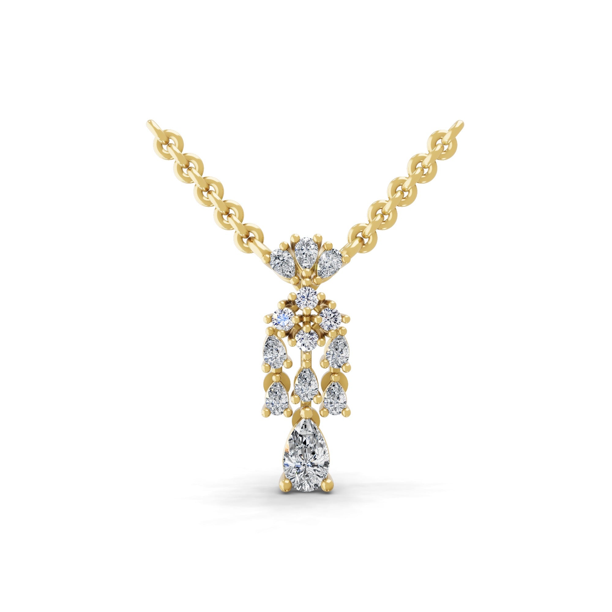 Chandelier Style Pendant 14K Gold Pear Round Lab Grown Diamond Necklace 0.56Ct