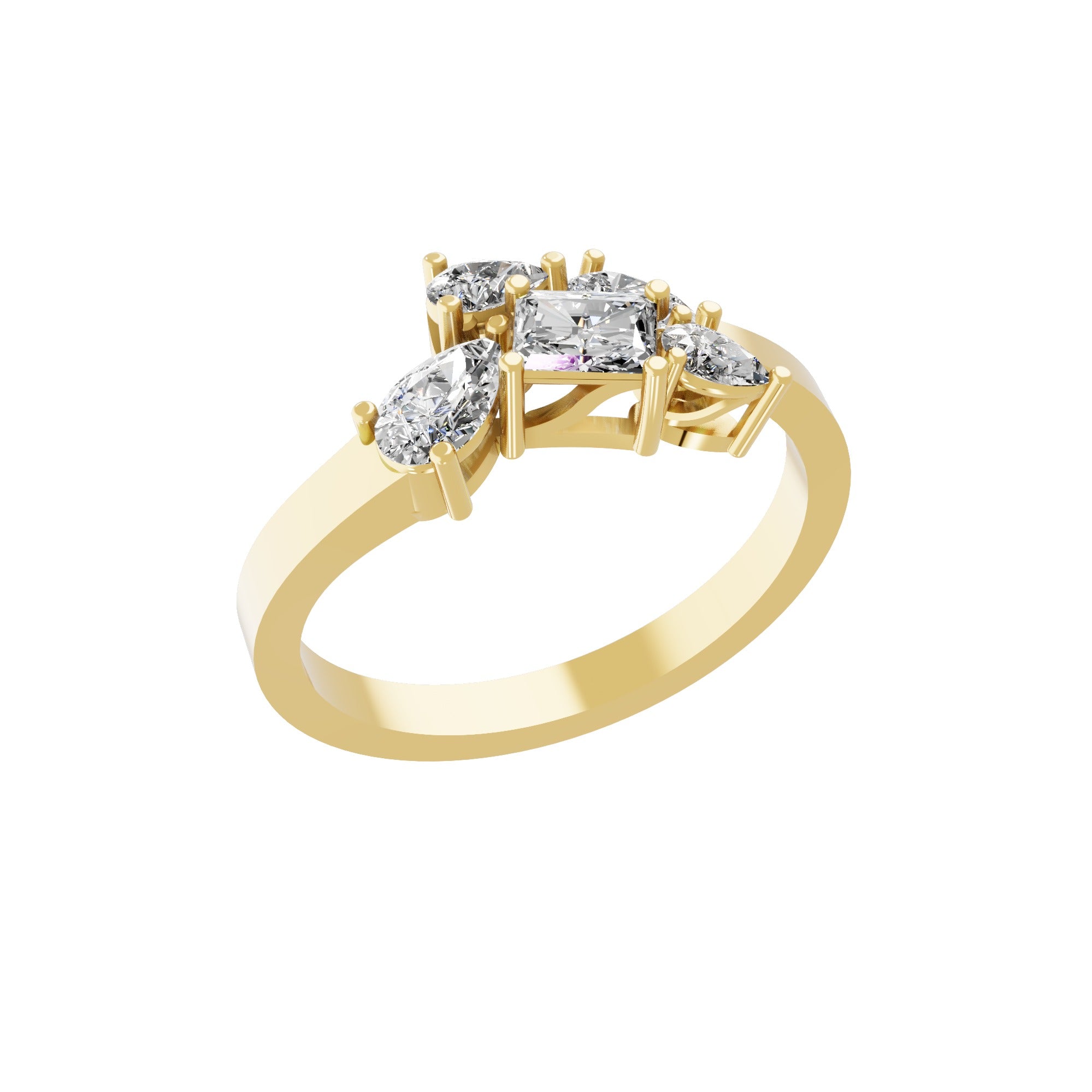 14K Fine Gold Pear Octagon Lab Grown Diamond Stackable Ring 0.80Ct