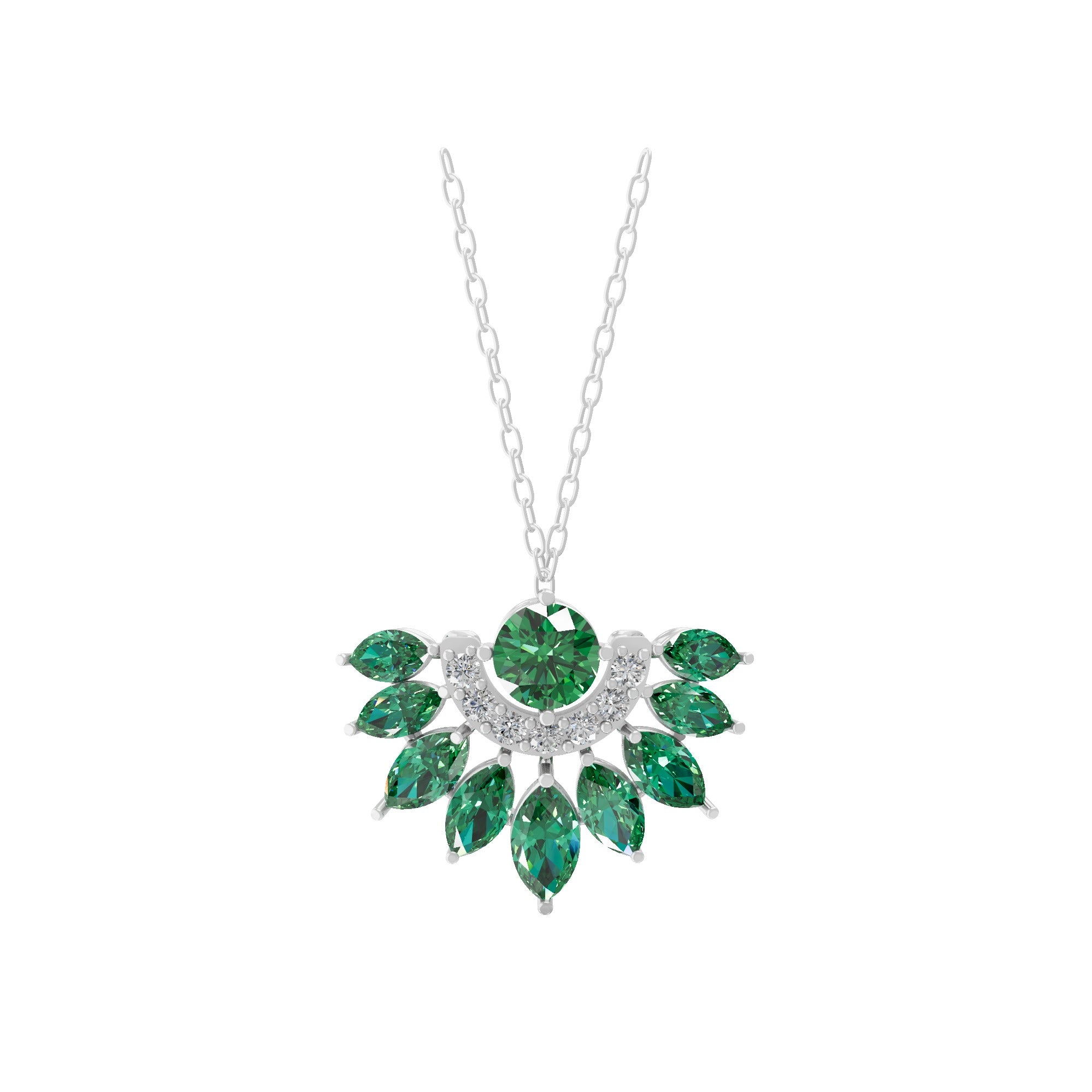 0.64Tcw Marquise Cut Emerald Lab Grown Diamond Fan Design Pendant 14K Gold Necklace