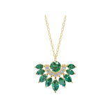0.64Tcw Marquise Cut Emerald Lab Grown Diamond Fan Design Pendant 14K Gold Necklace