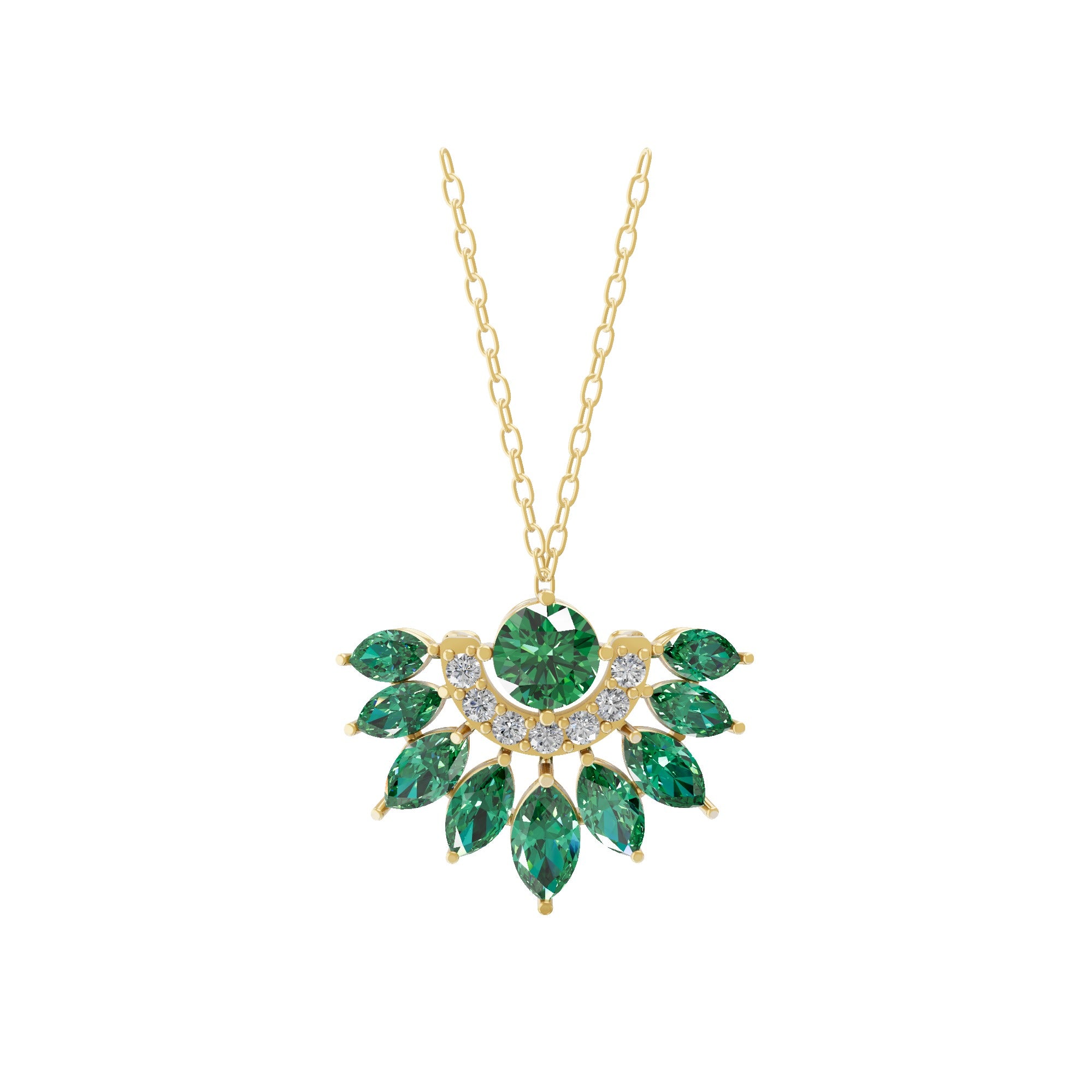 0.64Tcw Marquise Cut Emerald Lab Grown Diamond Fan Design Pendant 14K Gold Necklace
