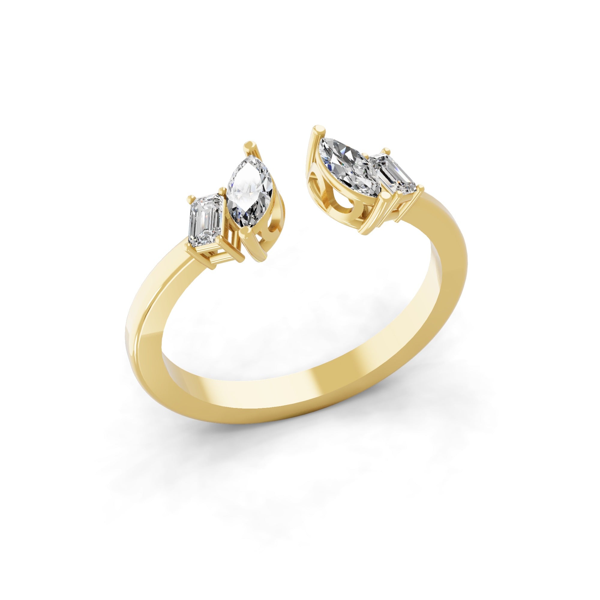 0.53Ct Marquise Emerald Cut Minimalist Cuff Ring 14K Fine Gold